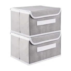 Kuber Industries Foldable Boxes For Storage - (Pack of 2) Multipurpose Storage Organizer For Clothes | Wardrobe | Closet | Toys | Books - Undergarment Organizer Basket With Handle And Lid (Grey)