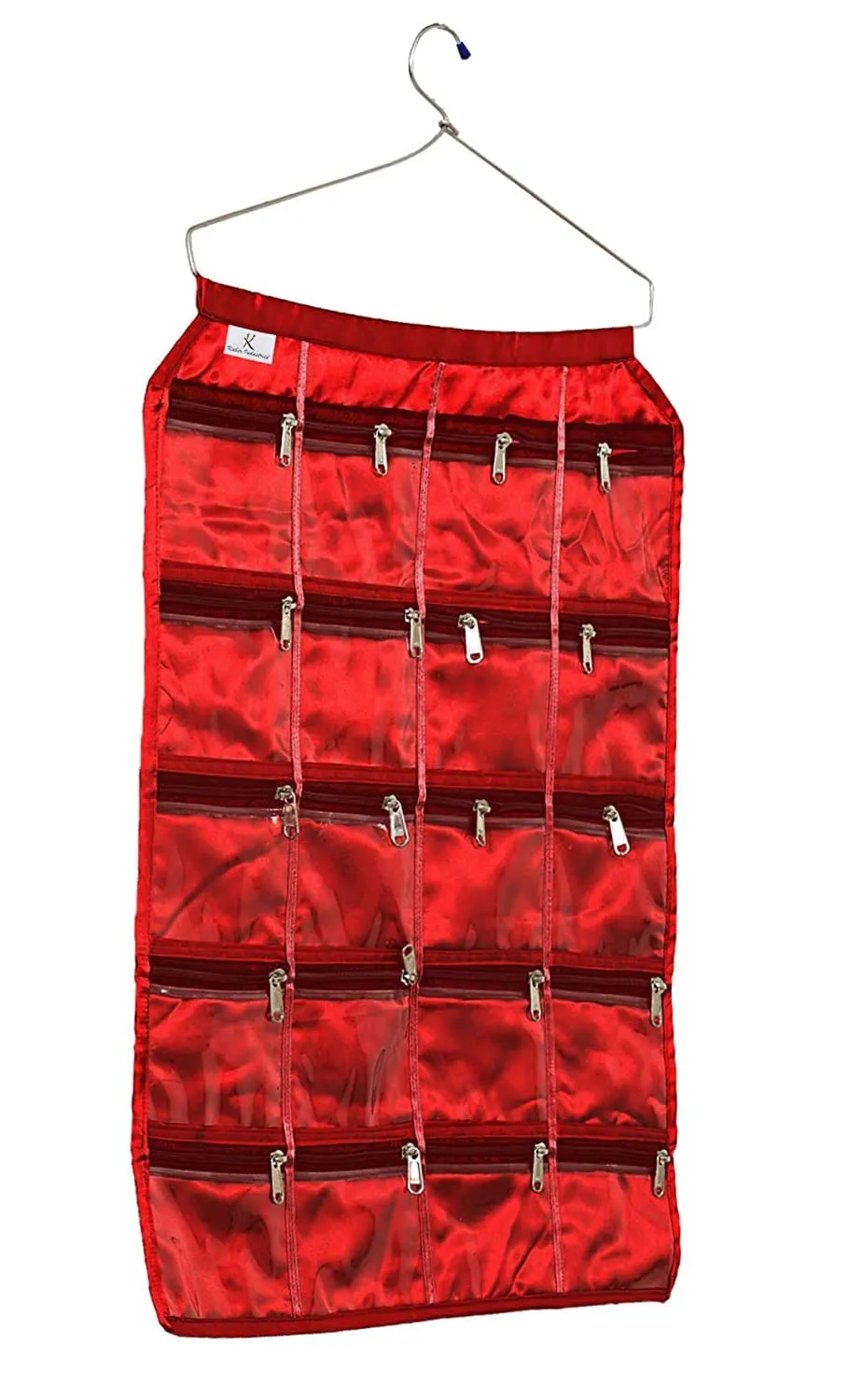 Kuber Industries Foldable Jewellery Organizer With 12 Tranapasrent Zippered Pockets For Storing Jewelry, Bracelets, Earrings, Hair Accessories, Rings etc (Maroon) -HS_38_KUBMART21039, Pack of 1