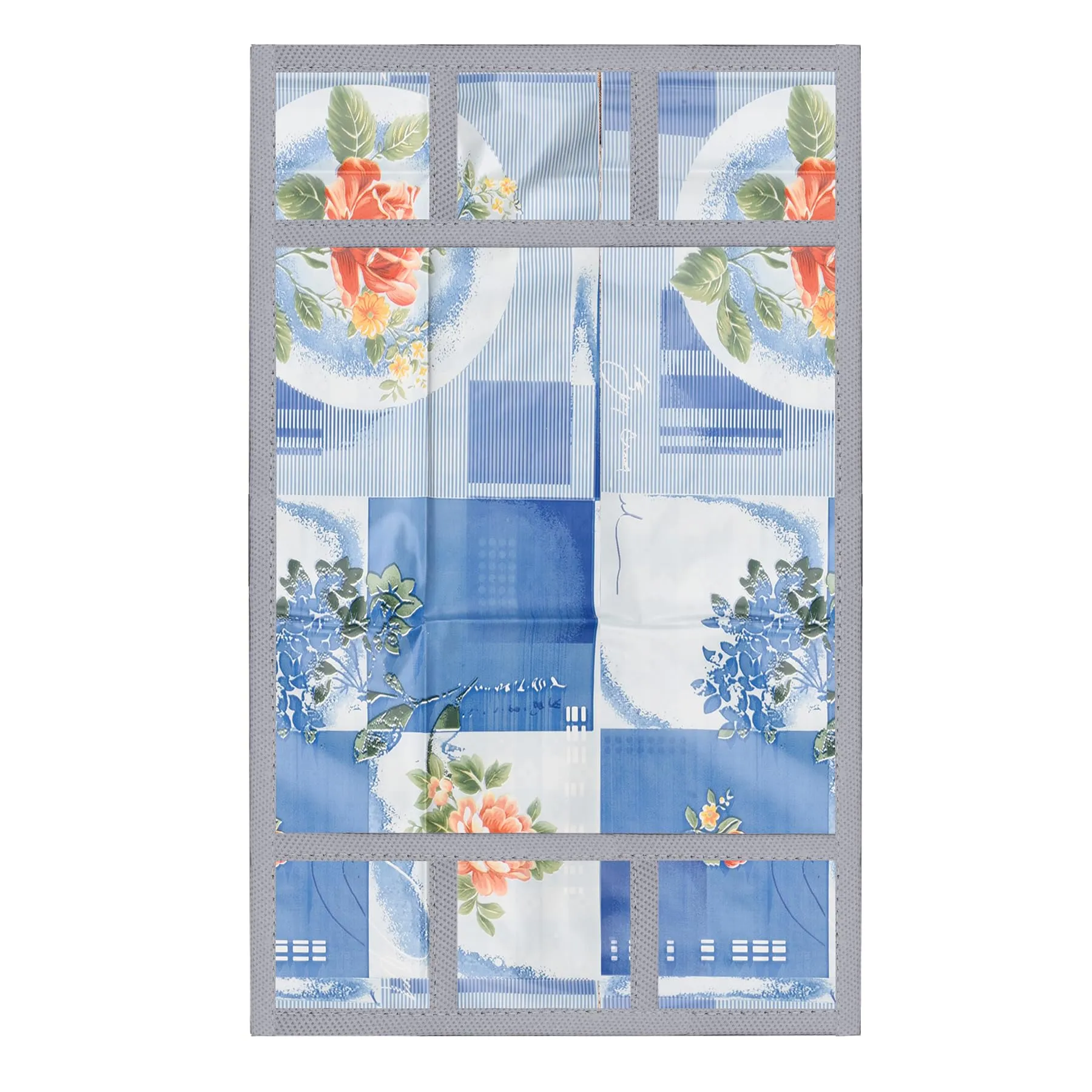 Kuber Industries Fridge Top Cover | Fridge Top Cover with Pockets | Refrigerator Cover for Kitchen | Reversable Fridge Top Cover with 6 Utility Pockets | Flower Check Fridge Cover | Blue