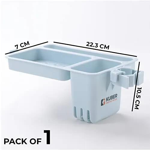 Kuber Industries Kitchen Organizer with Soap Holder|Premium PP|Durable & Sturdy|DIY Self-Adhesive Design|Multipurpose Bathroom Shelf|Smart Drainage Holes|TM18005|Blue