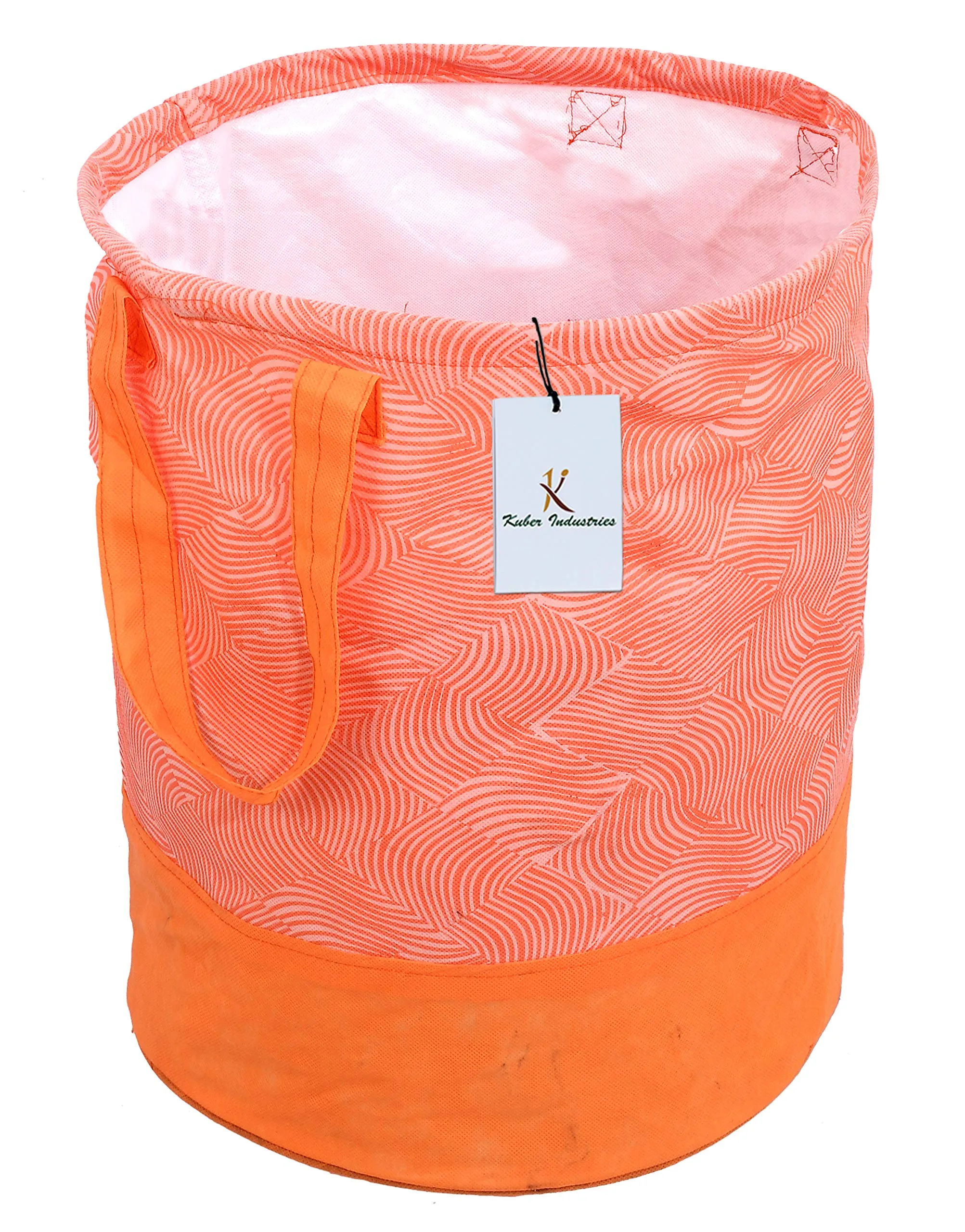 Kuber Industries Laheriya Printed Waterproof Canvas Laundry Bag|Toy Storage|Laundry Basket Organizer 45 L (Orange)