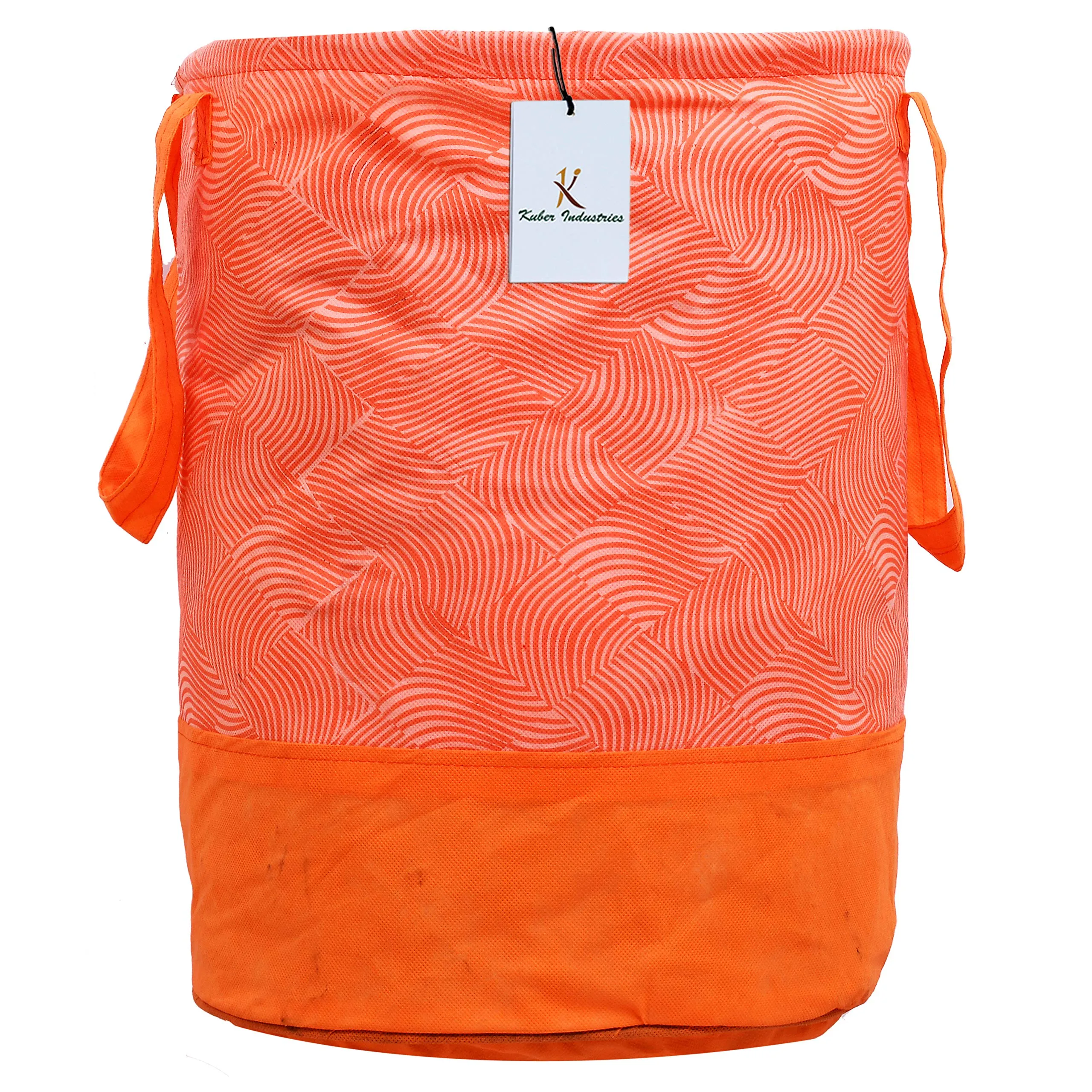 Kuber Industries Laheriya Printed Waterproof Canvas Laundry Bag|Toy Storage|Laundry Basket Organizer 45 L (Orange)