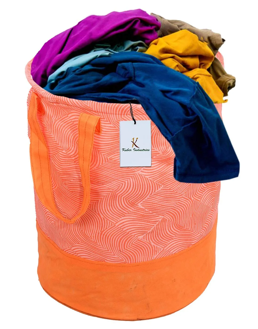 Kuber Industries Laheriya Printed Waterproof Canvas Laundry Bag|Toy Storage|Laundry Basket Organizer 45 L (Orange)