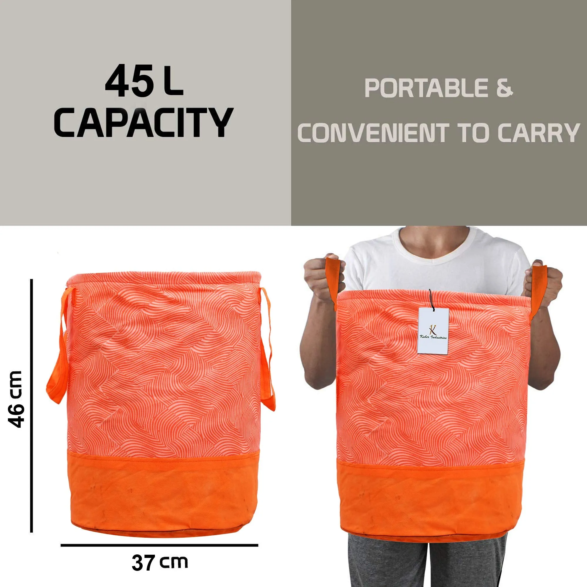 Kuber Industries Laheriya Printed Waterproof Canvas Laundry Bag|Toy Storage|Laundry Basket Organizer 45 L (Orange)