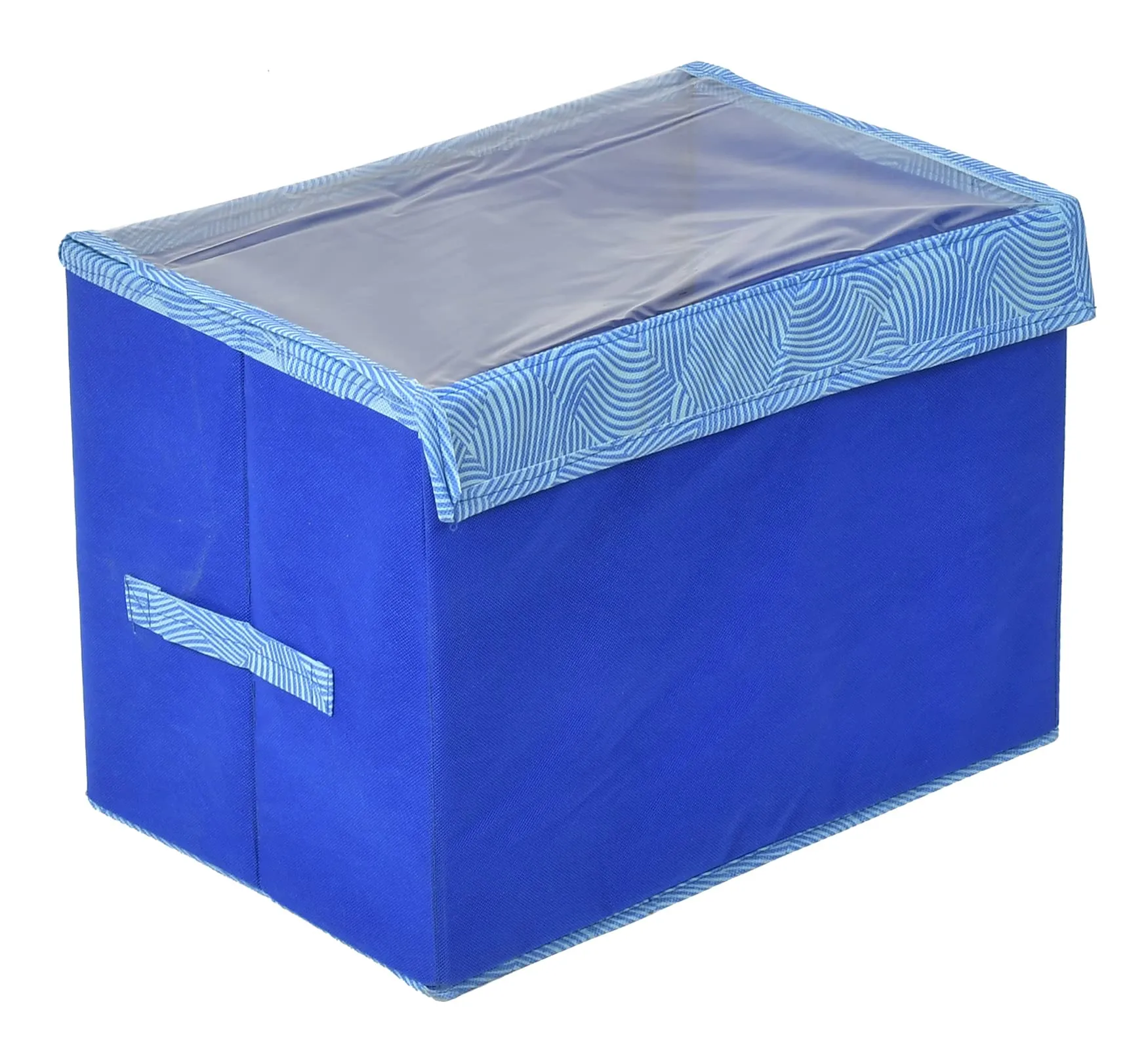 Kuber Industries Lehariya Printed Multiuses Medium Non-Woven Storage Box/Organizer With Tranasparent Lid- Pack of 2 (Blue) -44KM0457