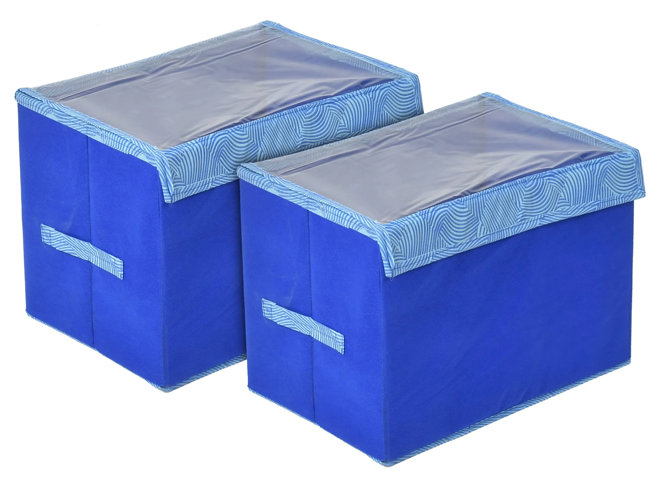 Kuber Industries Lehariya Printed Multiuses Medium Non-Woven Storage Box/Organizer With Tranasparent Lid- Pack of 2 (Blue) -44KM0457