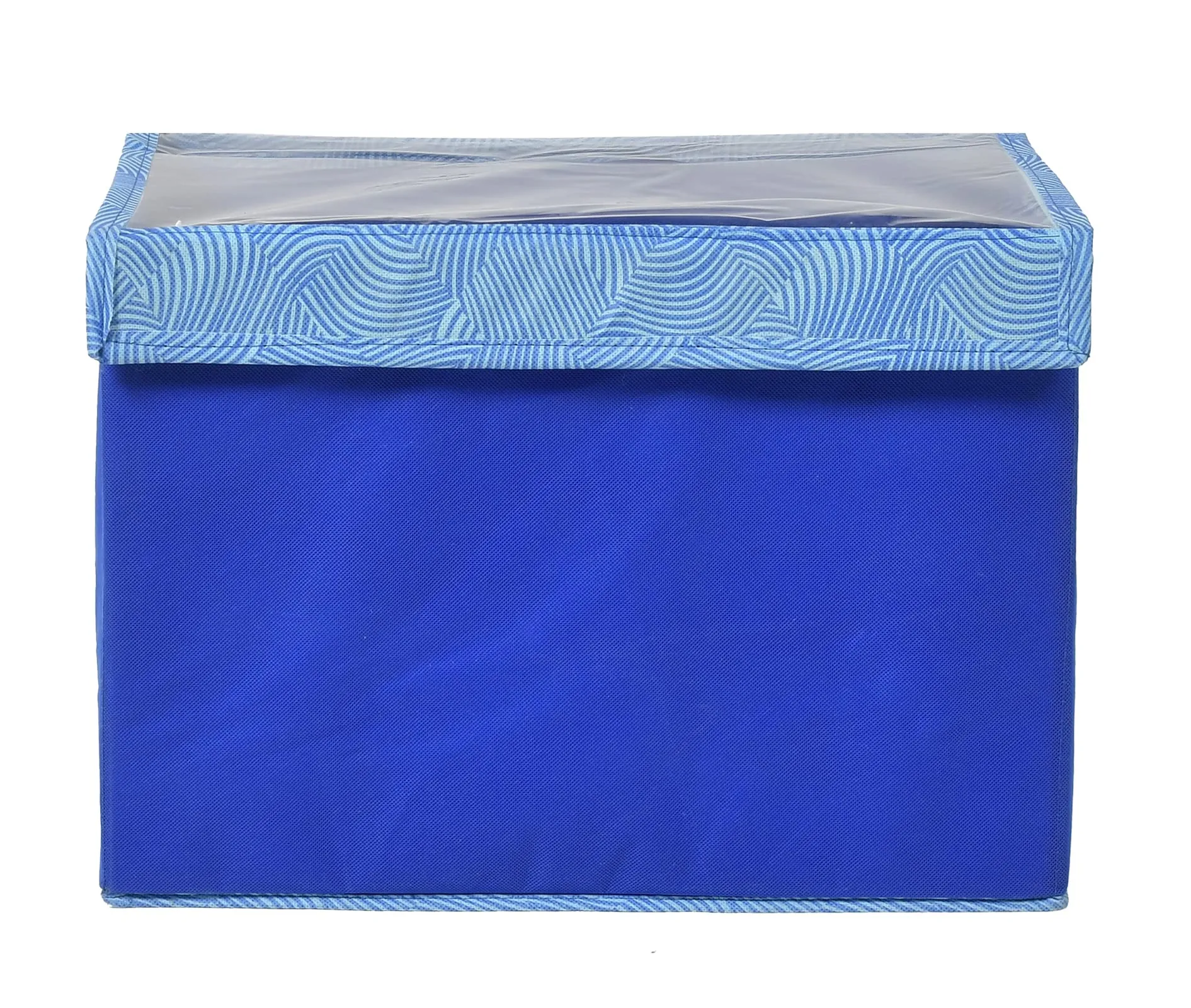 Kuber Industries Lehariya Printed Multiuses Medium Non-Woven Storage Box/Organizer With Tranasparent Lid- Pack of 2 (Blue) -44KM0457