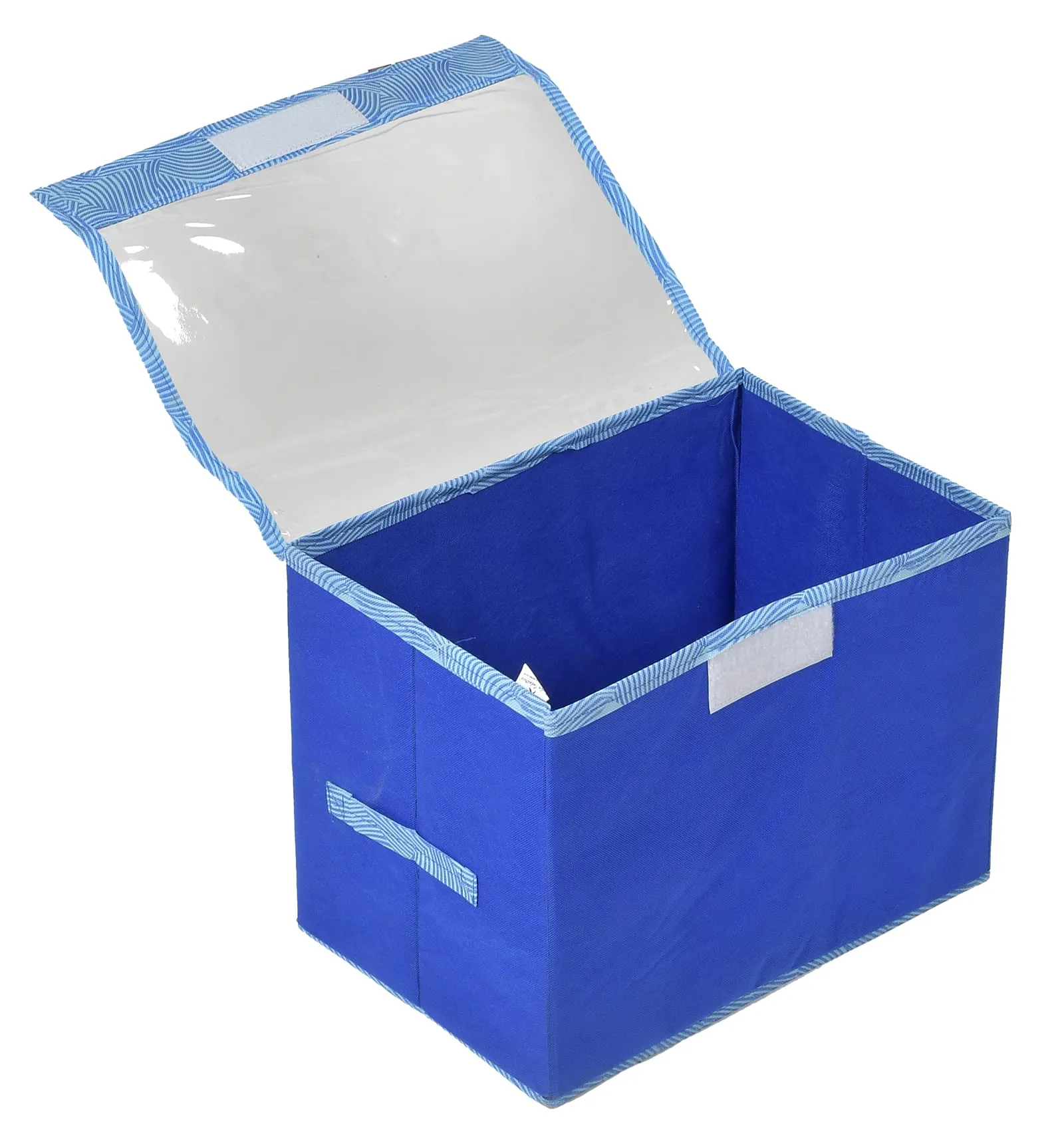 Kuber Industries Lehariya Printed Multiuses Small Non-Woven Storage Box/Organizer With Tranasparent Lid (Blue) -44KM0449