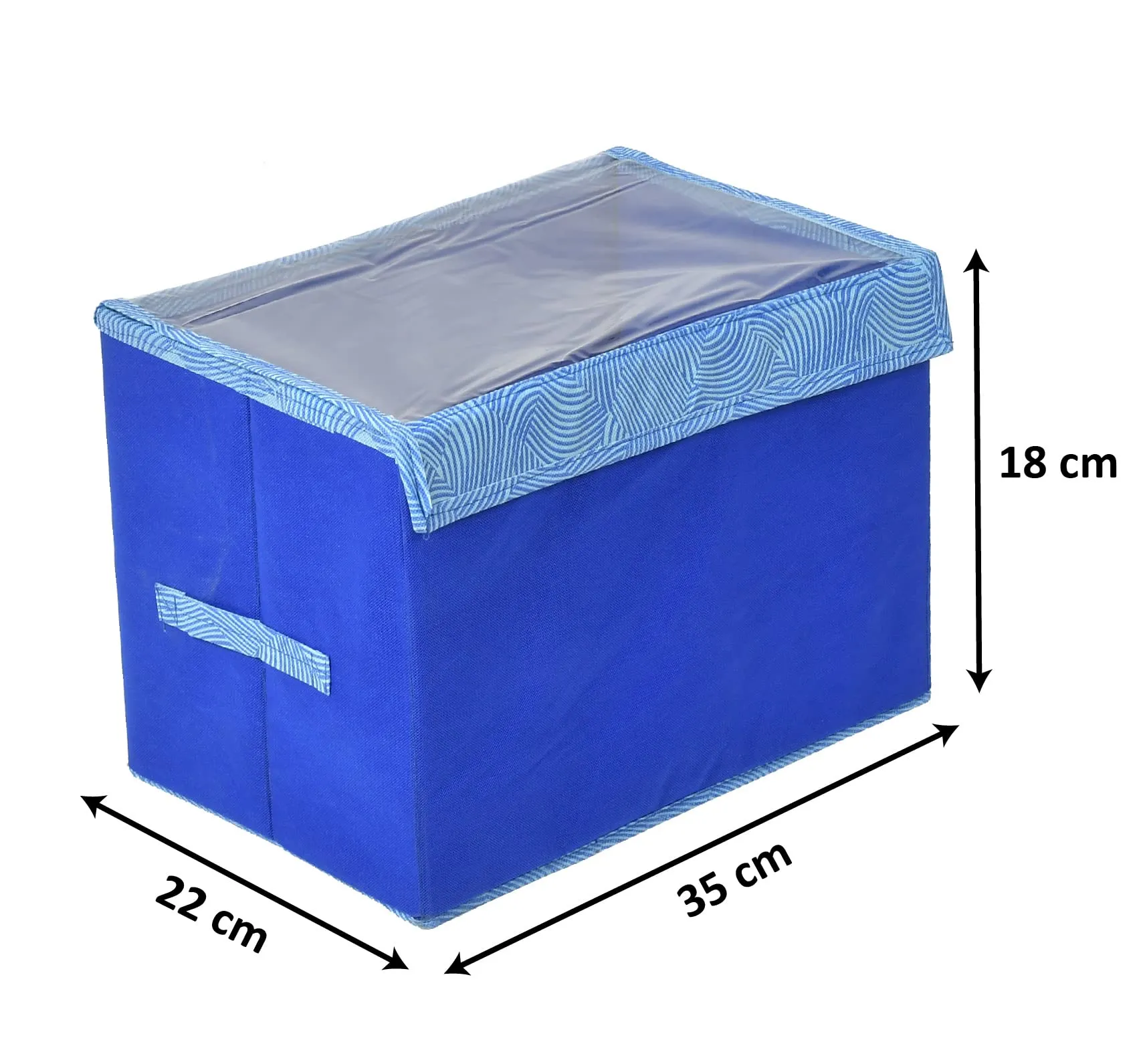 Kuber Industries Lehariya Printed Multiuses Small Non-Woven Storage Box/Organizer With Tranasparent Lid (Blue) -44KM0449