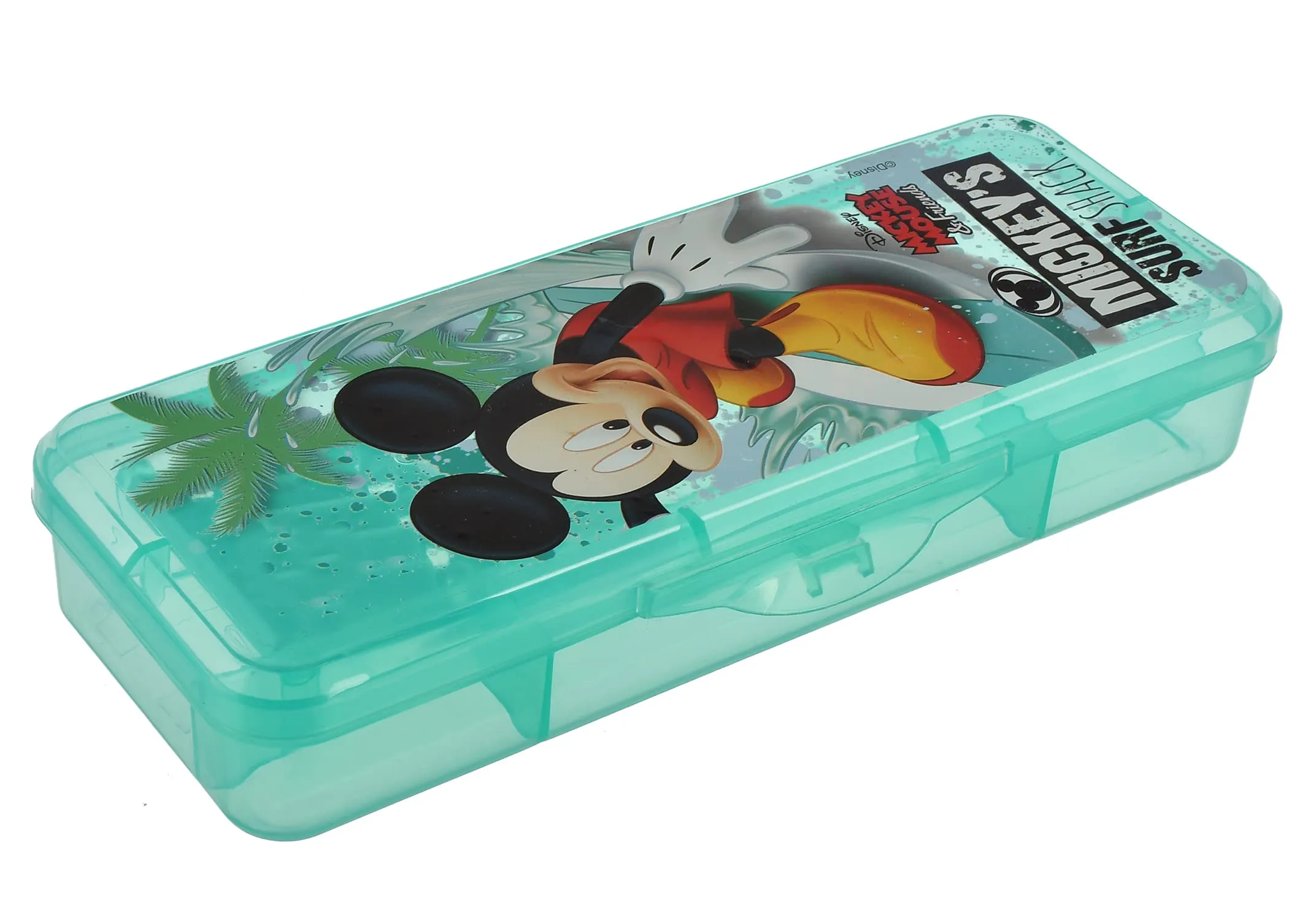 Kuber Industries Micky Mouse Printed Tranasparent Plastic Pencil Box Mini Organizer Storage Box for Kids, Pack of 2 (Green) (HS39KUBMART022664)