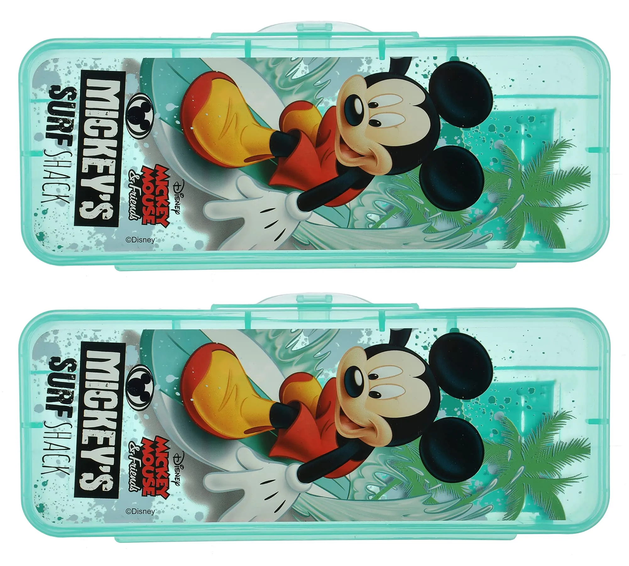 Kuber Industries Micky Mouse Printed Tranasparent Plastic Pencil Box Mini Organizer Storage Box for Kids, Pack of 2 (Green) (HS39KUBMART022664)