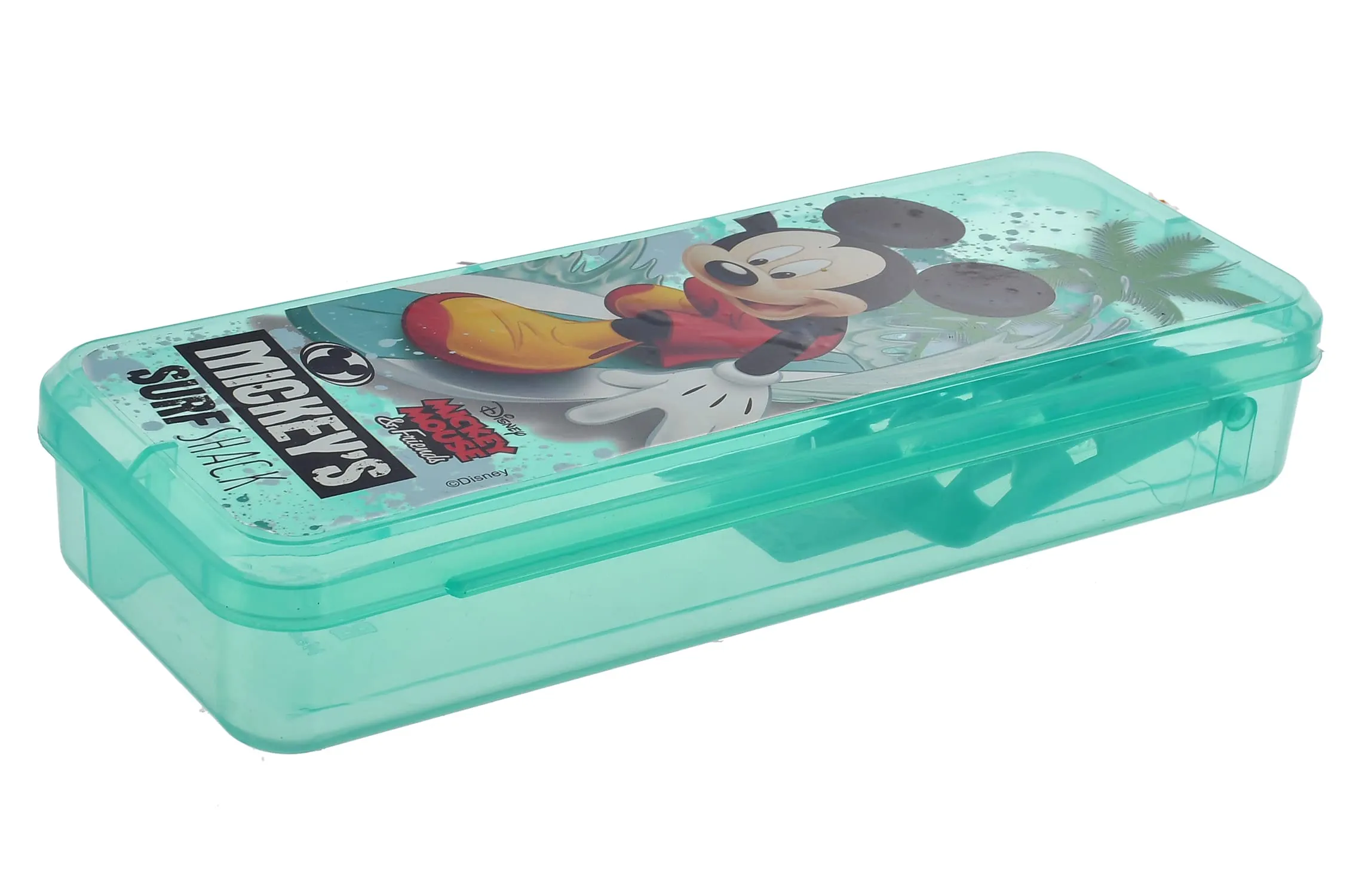 Kuber Industries Micky Mouse Printed Tranasparent Plastic Pencil Box Mini Organizer Storage Box for Kids, Pack of 2 (Green) (HS39KUBMART022664)