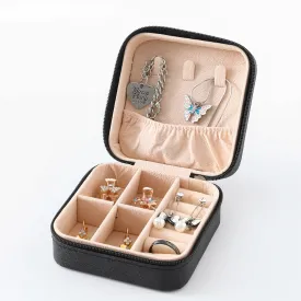 Kuber Industries Pack of 2 Mini Jewelry Box | Travel Jewellery Organizer Storage Box | Portable Case for Rings Earrings | Portable Jewelry Organizer | Proposal Gifts for Women Girl |YXX-023BK | Black