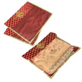 Kuber Industries Saree Cover | Clothes Storage Bag | Single Packing Saree with Velcro | Wardrobe Organizer | Cloth Stoarge Organizer | Check Jama Brooch-Design | Pack of 3 | Maroon