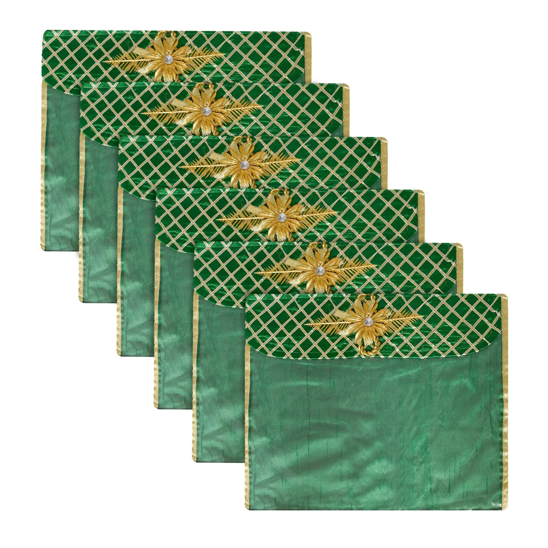 Kuber Industries Saree Cover | Clothes Storage Bag | Single Packing Saree with Velcro | Wardrobe Organizer | Cloth Stoarge Organizer | Check Jama Brooch-Design | Pack of 6 | Green