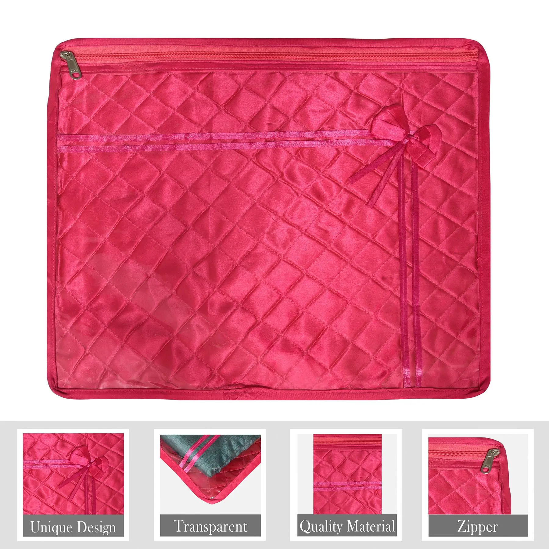 Kuber Industries Saree Cover | Clothes Storage Bag | Single Packing Saree with Zip Closure | Wardrobe Organizer | Cloth Stoarge Organizer | Bow-Design | Pack of 12 | Pink