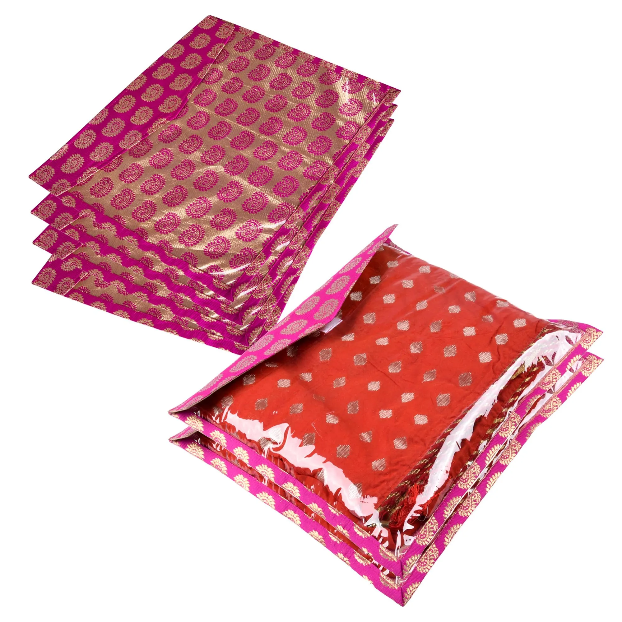 Kuber Industries Saree Cover | Clothes Storage Bag | Single Packing Saree with Zip Closure | Wardrobe Organizer | Cloth Stoarge Organizer | Carry Jama-Design | Pack of 6 | Pink