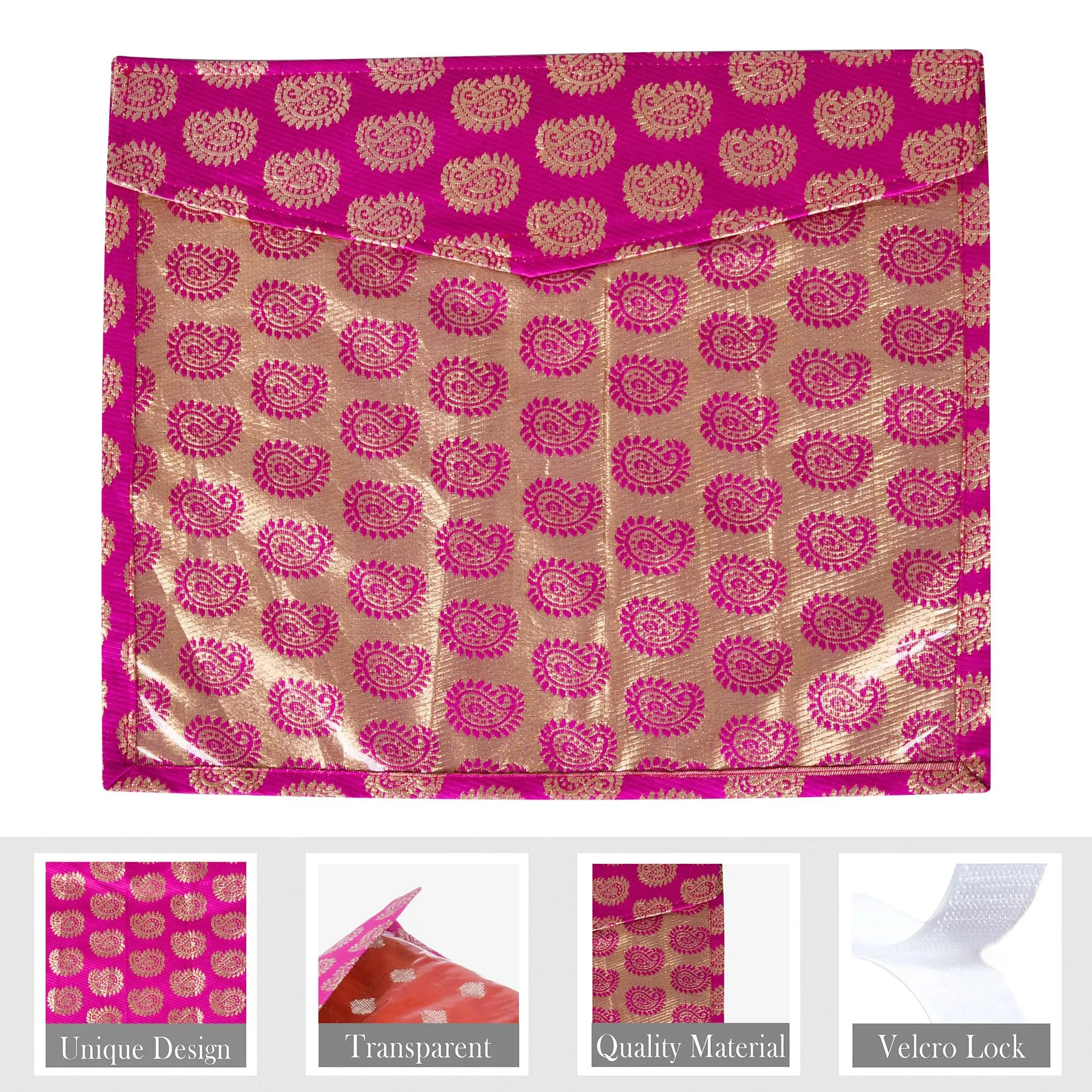 Kuber Industries Saree Cover | Clothes Storage Bag | Single Packing Saree with Zip Closure | Wardrobe Organizer | Cloth Stoarge Organizer | Carry Jama-Design | Pack of 6 | Pink