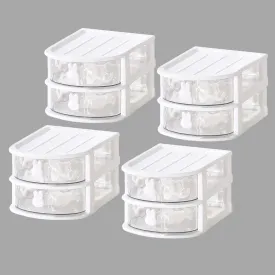 Kuber Industries (Set of 4) Drawer Desk Organizer - 2-Layer Aesthetic Organizer for Office & Study Table, Stationary & Pen Organizing for Students - White