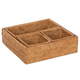 La Jolla Rattan 4-Piece Nesting Desk, Drawer, Shelf & Cabinet Tray Organizer