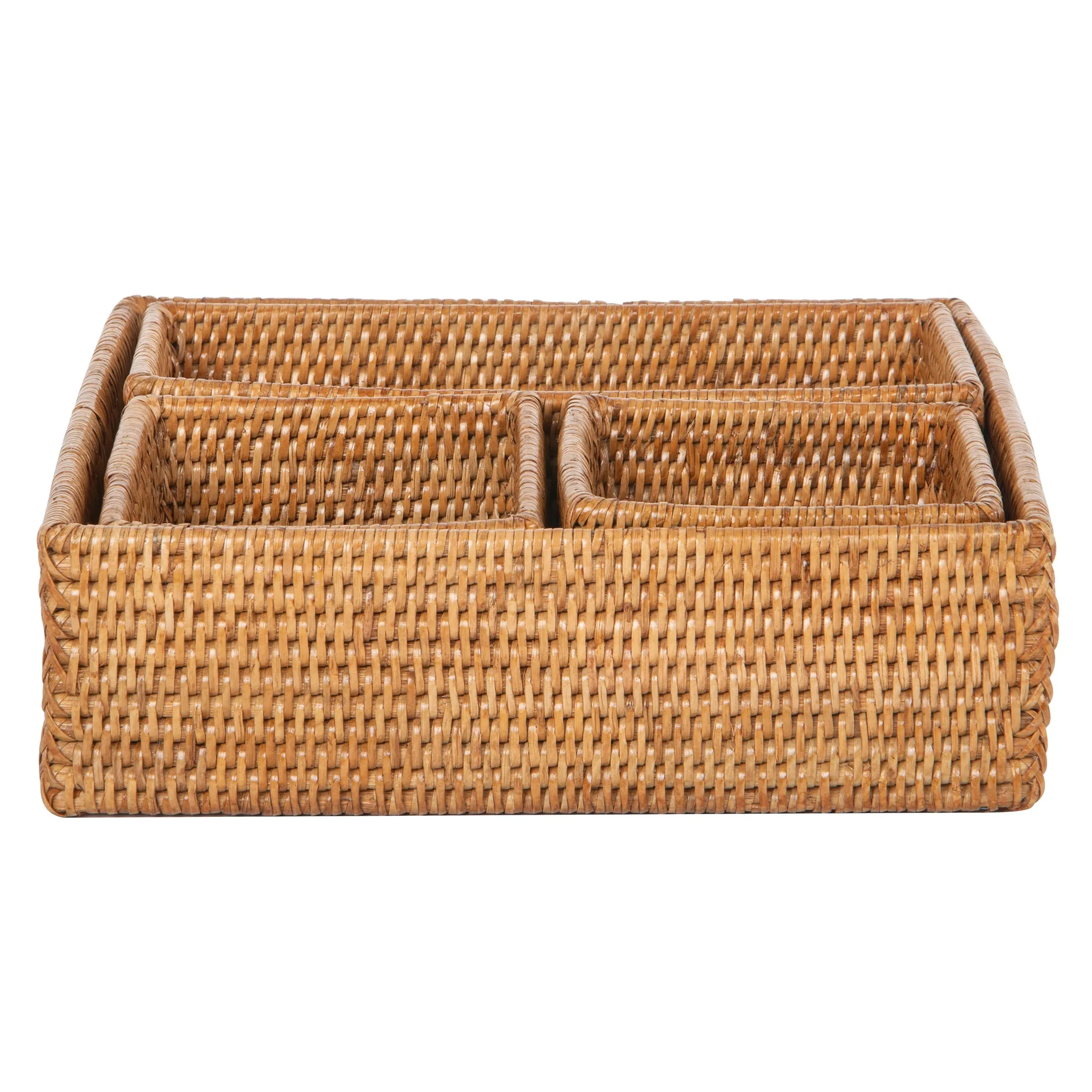 La Jolla Rattan 4-Piece Nesting Desk, Drawer, Shelf & Cabinet Tray Organizer