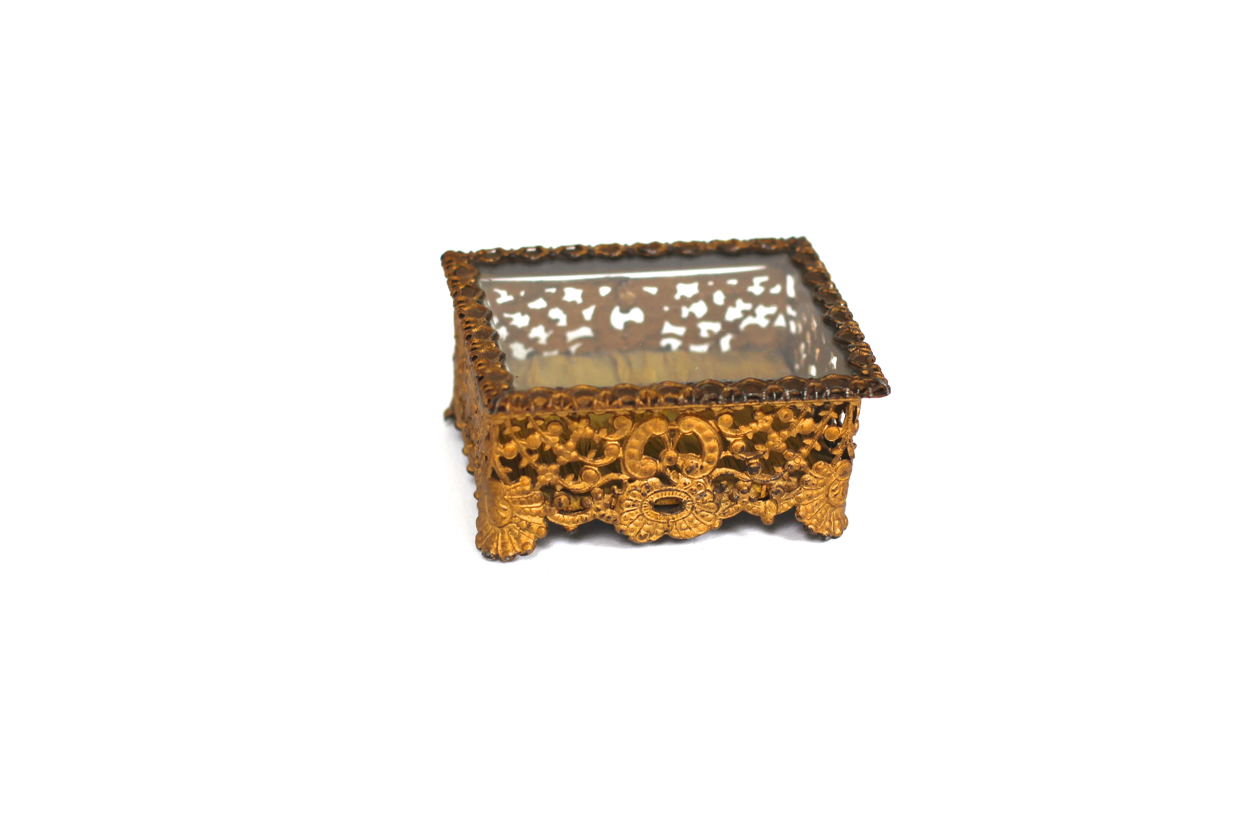 Lace Antique Ormolu Filigree Jewelry Box #133