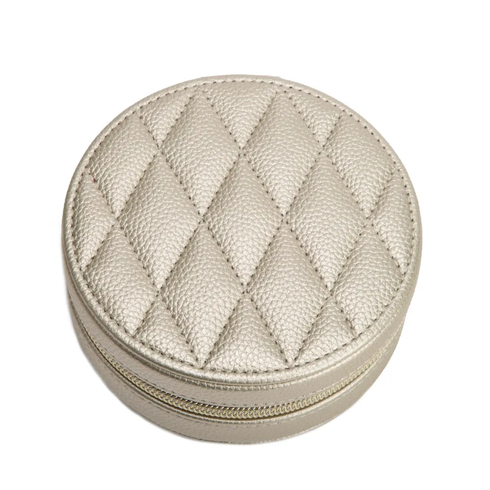 Leah Quilted Round Travel Jewelry Case