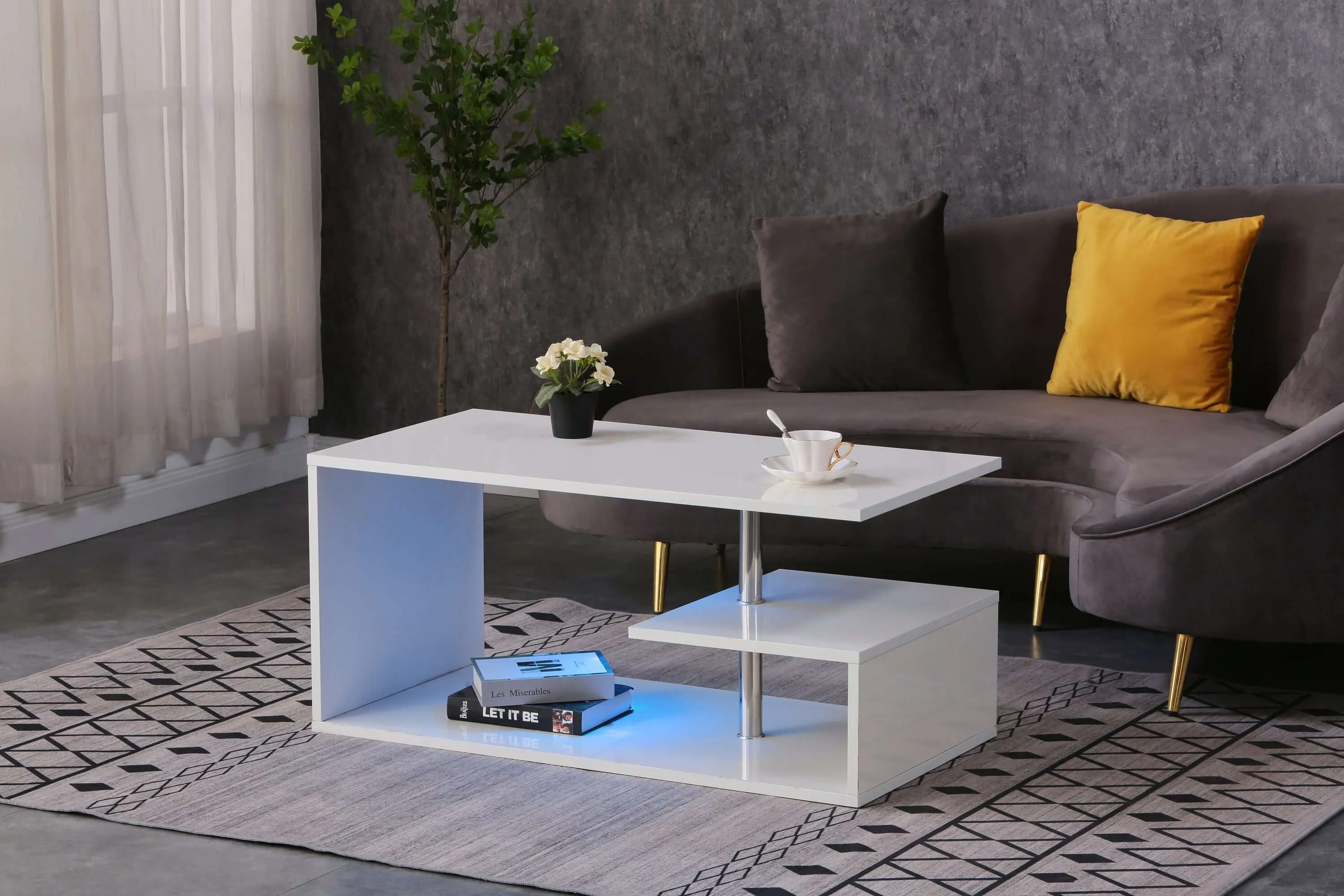 LED High Gloss Coffee Table 100x56cm - Versatile & Chic