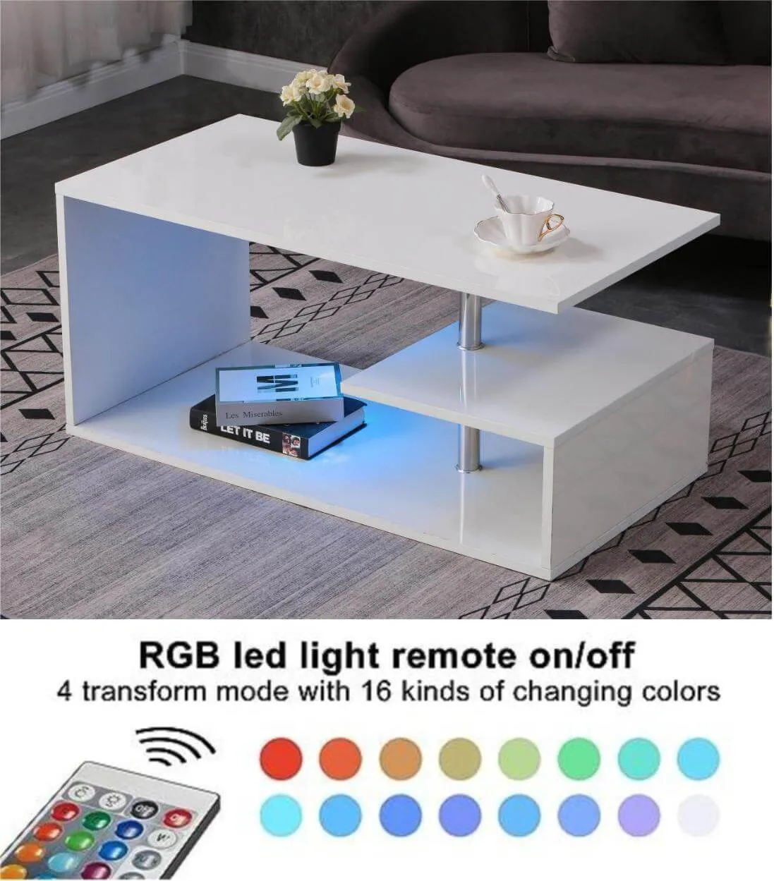 LED High Gloss Coffee Table 100x56cm - Versatile & Chic