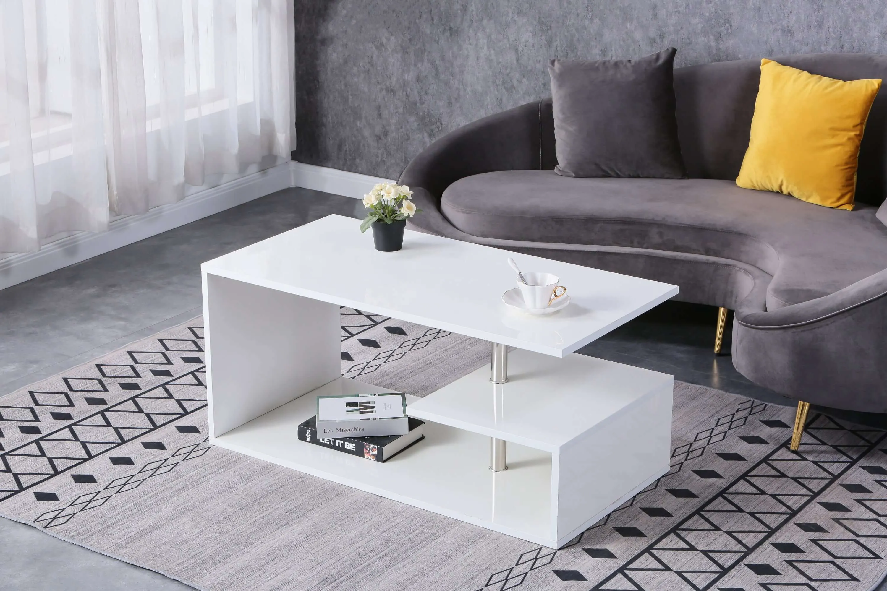 LED High Gloss Coffee Table 100x56cm - Versatile & Chic