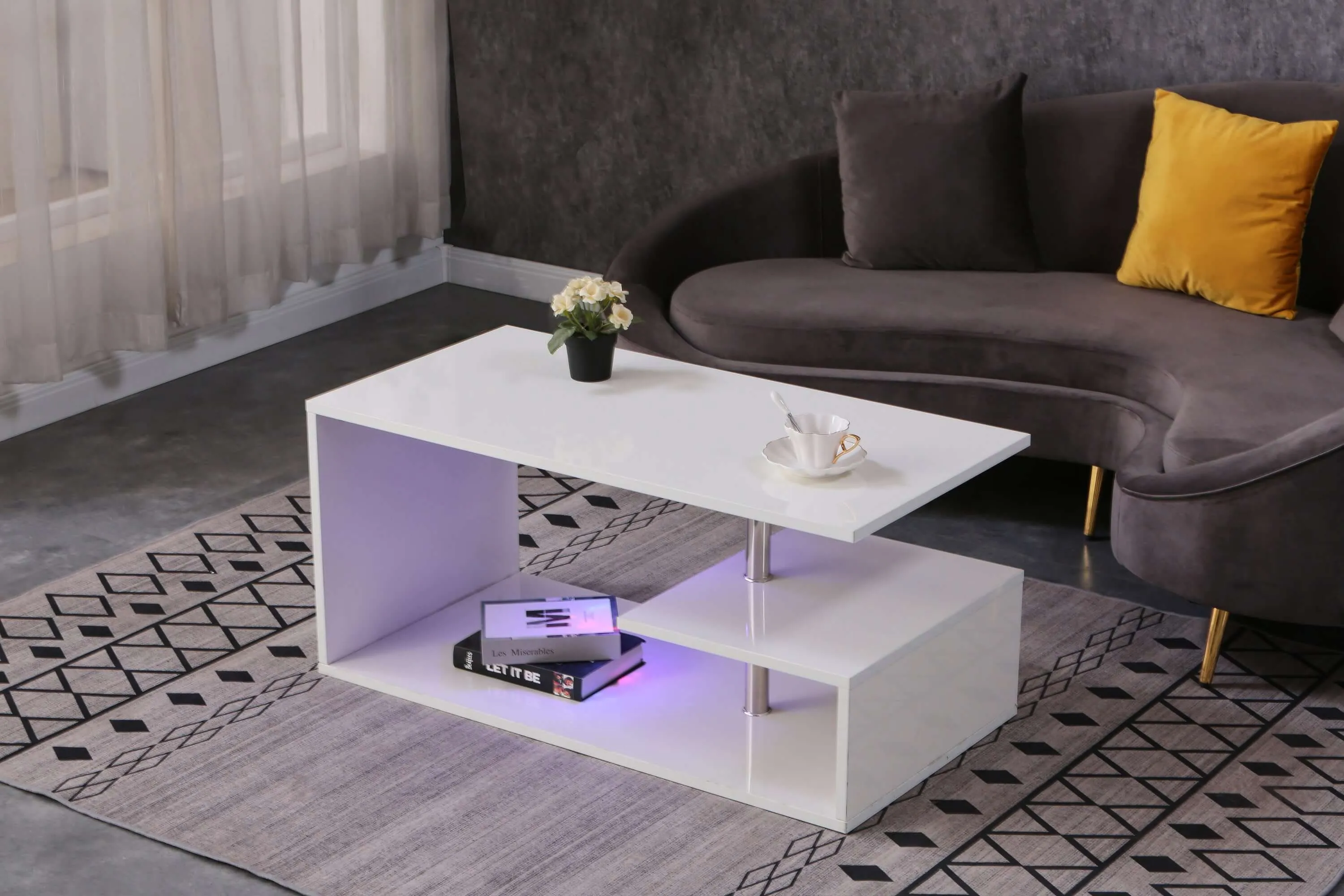 LED High Gloss Coffee Table 100x56cm - Versatile & Chic