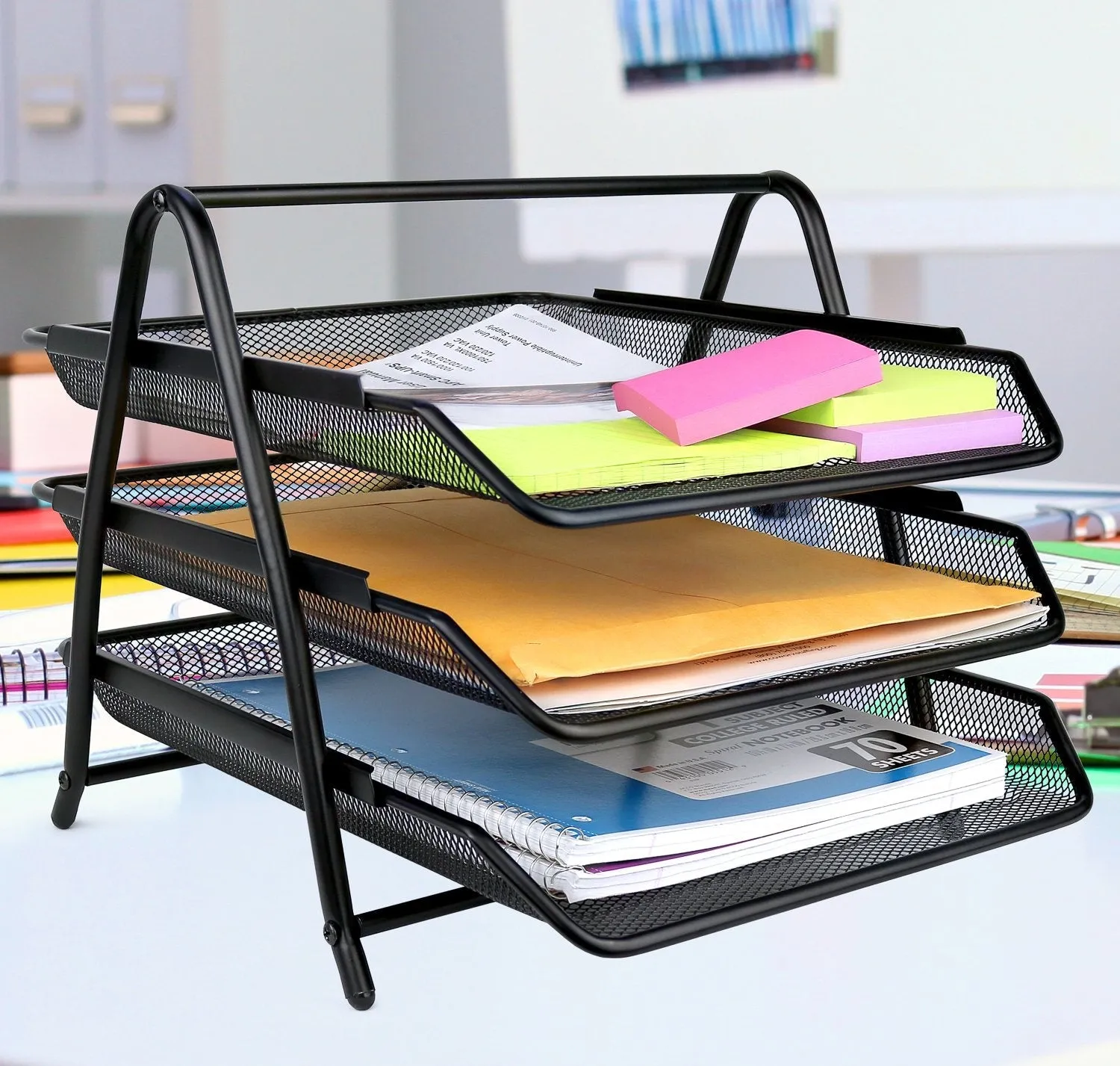 Letter Tray Desk Organizer, 3-Tier Mesh Paper Tray, Document, Letter, Office