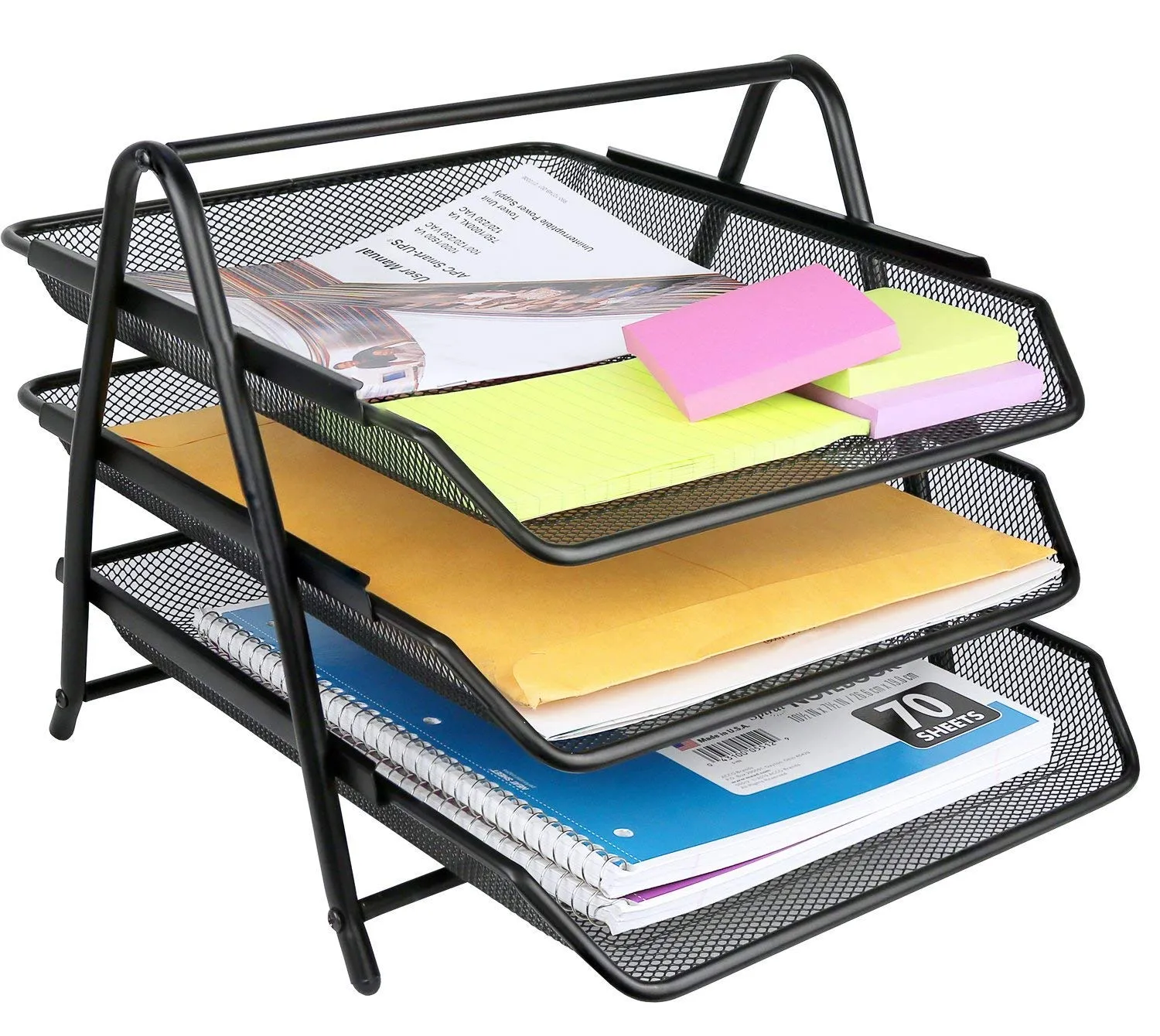 Letter Tray Desk Organizer, 3-Tier Mesh Paper Tray, Document, Letter, Office