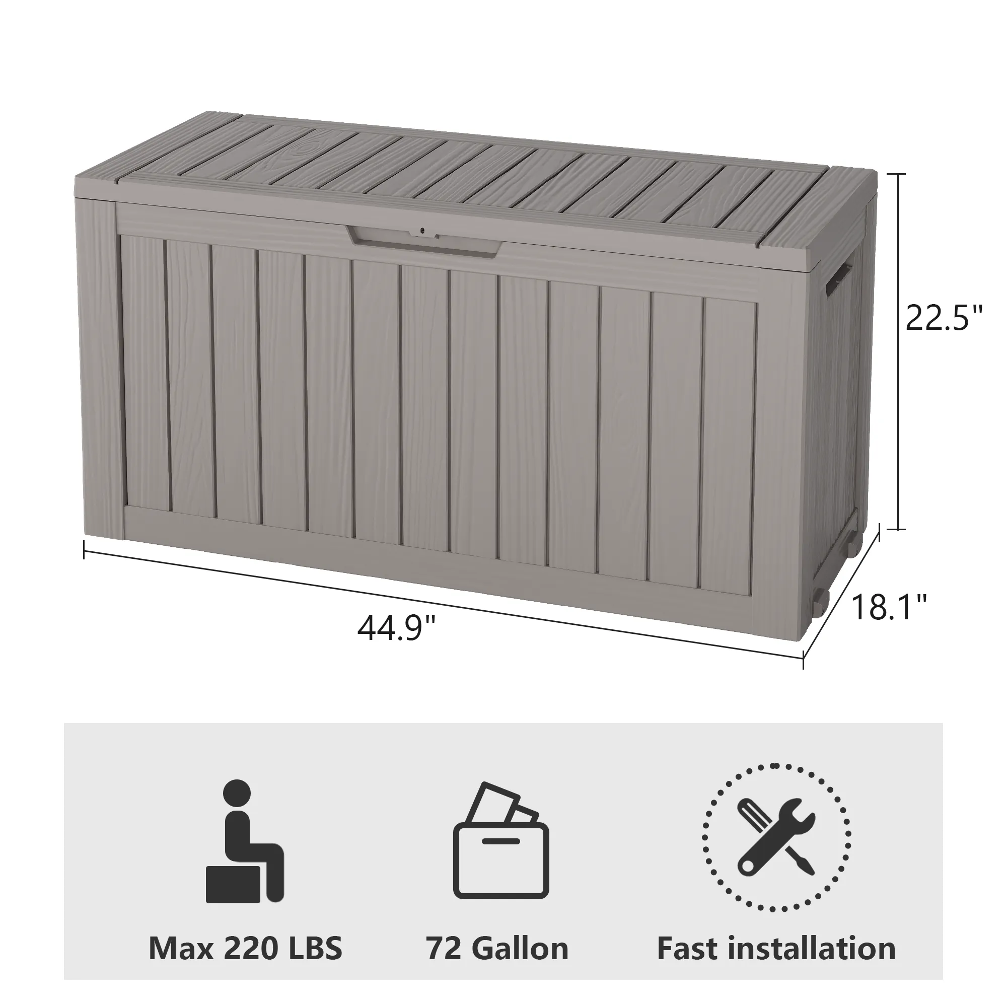 LHBcraft 44.9'' W 72 Gallons Water Resistant Resin Lockable Deck Box with Wheels