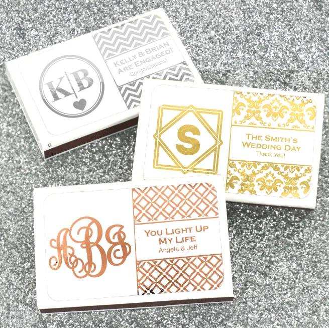 Metallic Foil Personalized White Matchboxes - Monogram