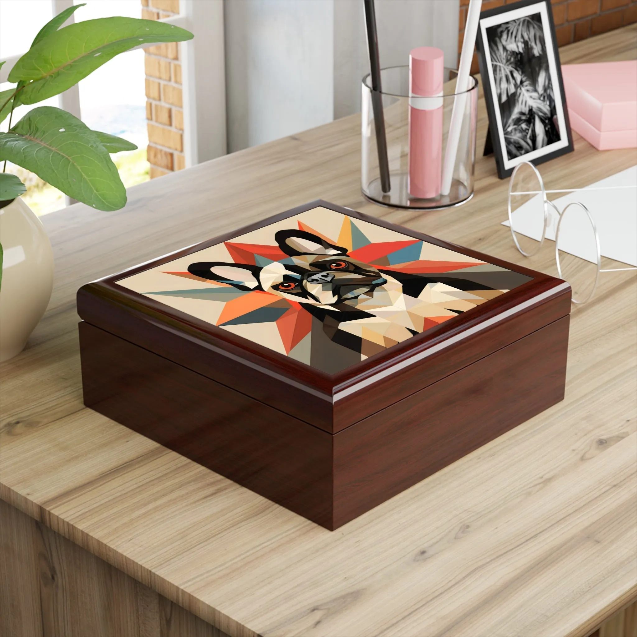 Mid-Century Modern French Bulldog Art Print Gift and Jewelry Box