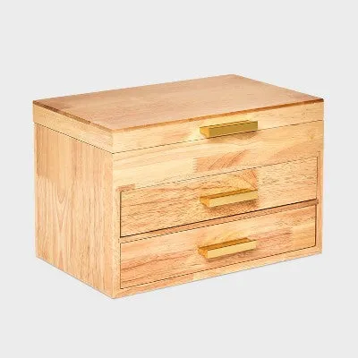 New - Three Drawer Wood Organizer Jewelry Box - A New Day Light Brown