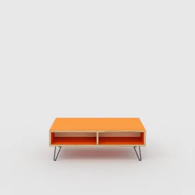 Plywood Coffee Table with Box Storage and Black Hairpin Legs - Formica Levante Orange - 1200(w) x 600(d) x 400(h)