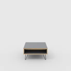 Plywood Coffee Table with Box Storage and Black Hairpin Legs - Formica Tornado Grey - 800(w) x 800(d) x 400(h)