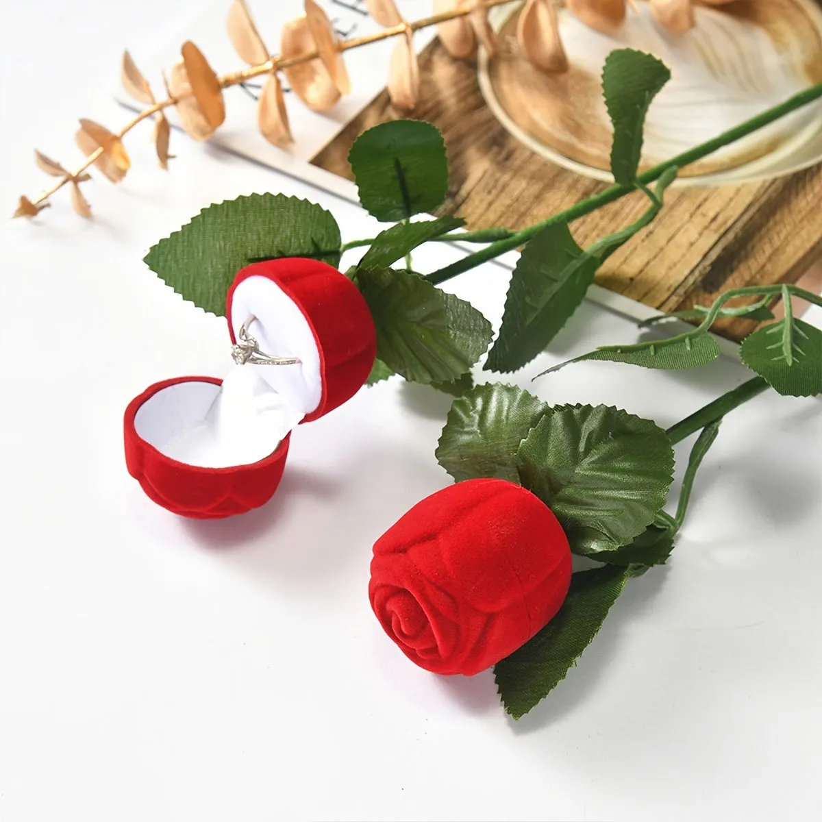 Red Velvet Rose Ring Box  Perfect Jewelry Display Gift