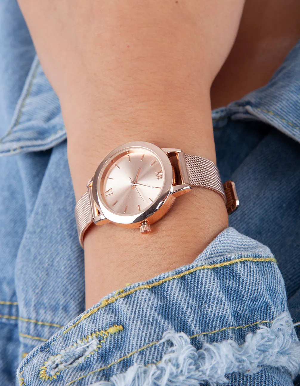 Rose Gold Skinny Mesh Watch