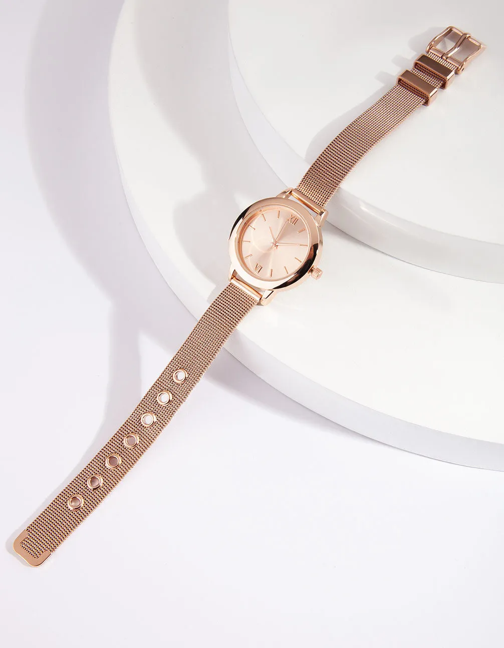 Rose Gold Skinny Mesh Watch