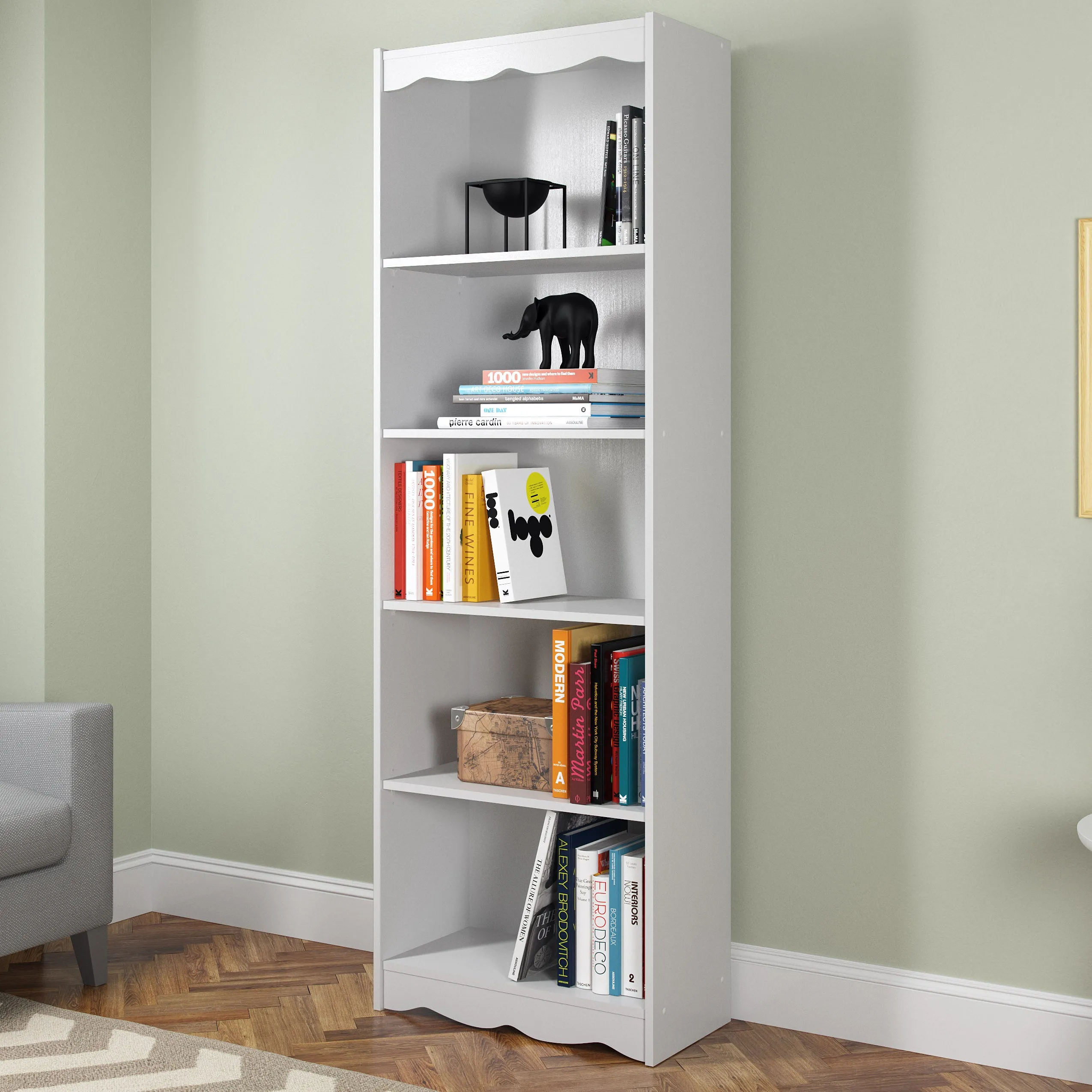 Tall Bookcase in White, 72"