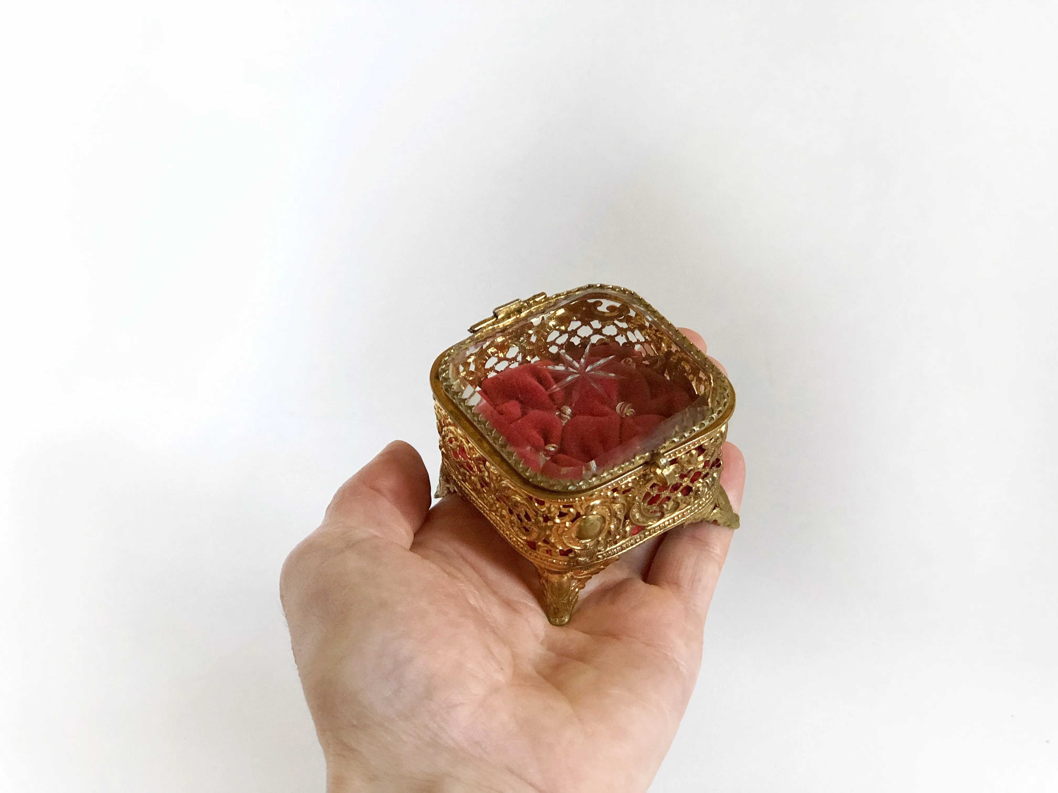 Tiny Red Tufted Vintage Jewelry Box