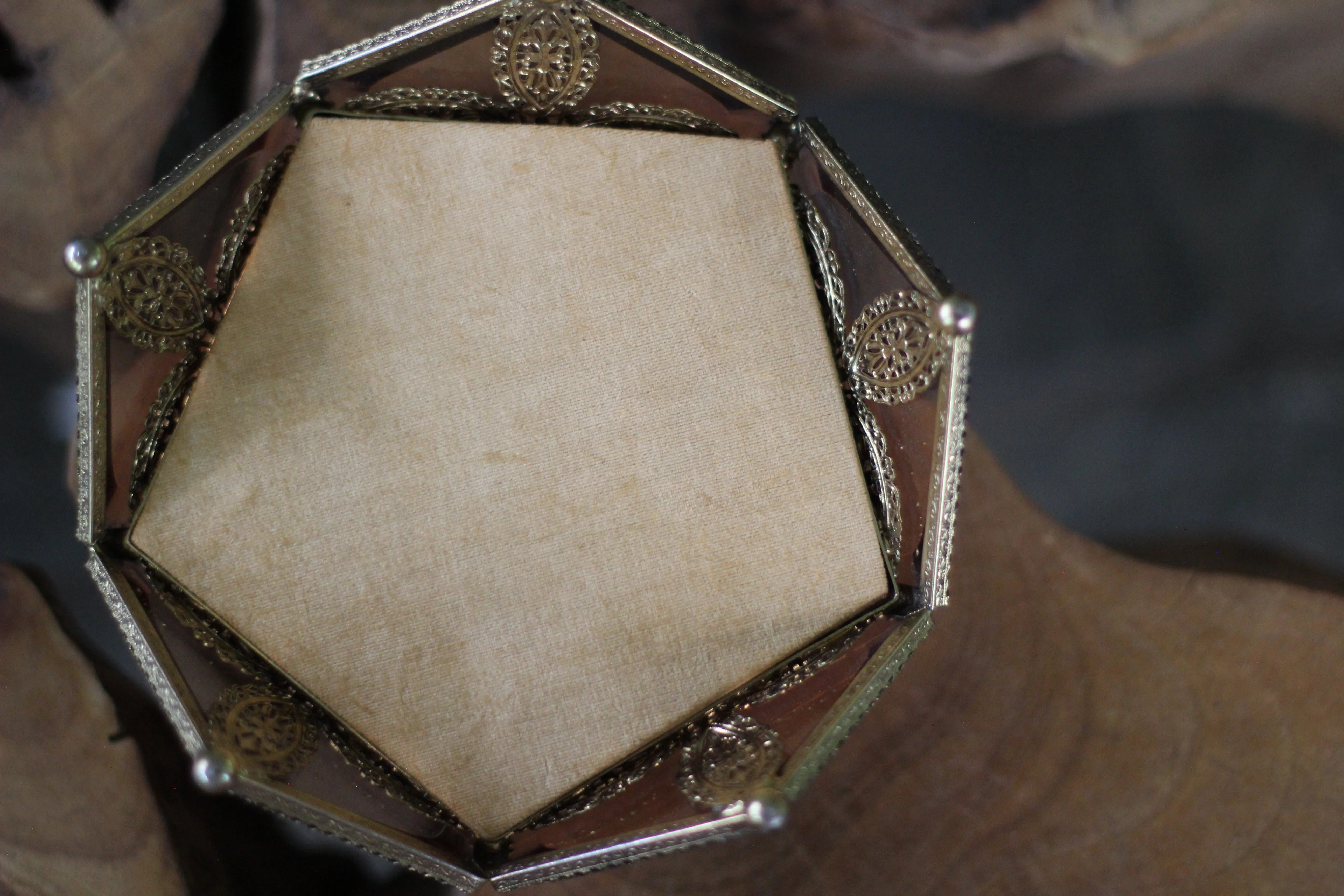 Vintage Amber Tinted French Victorian Rare Jewelry Box - Reserved