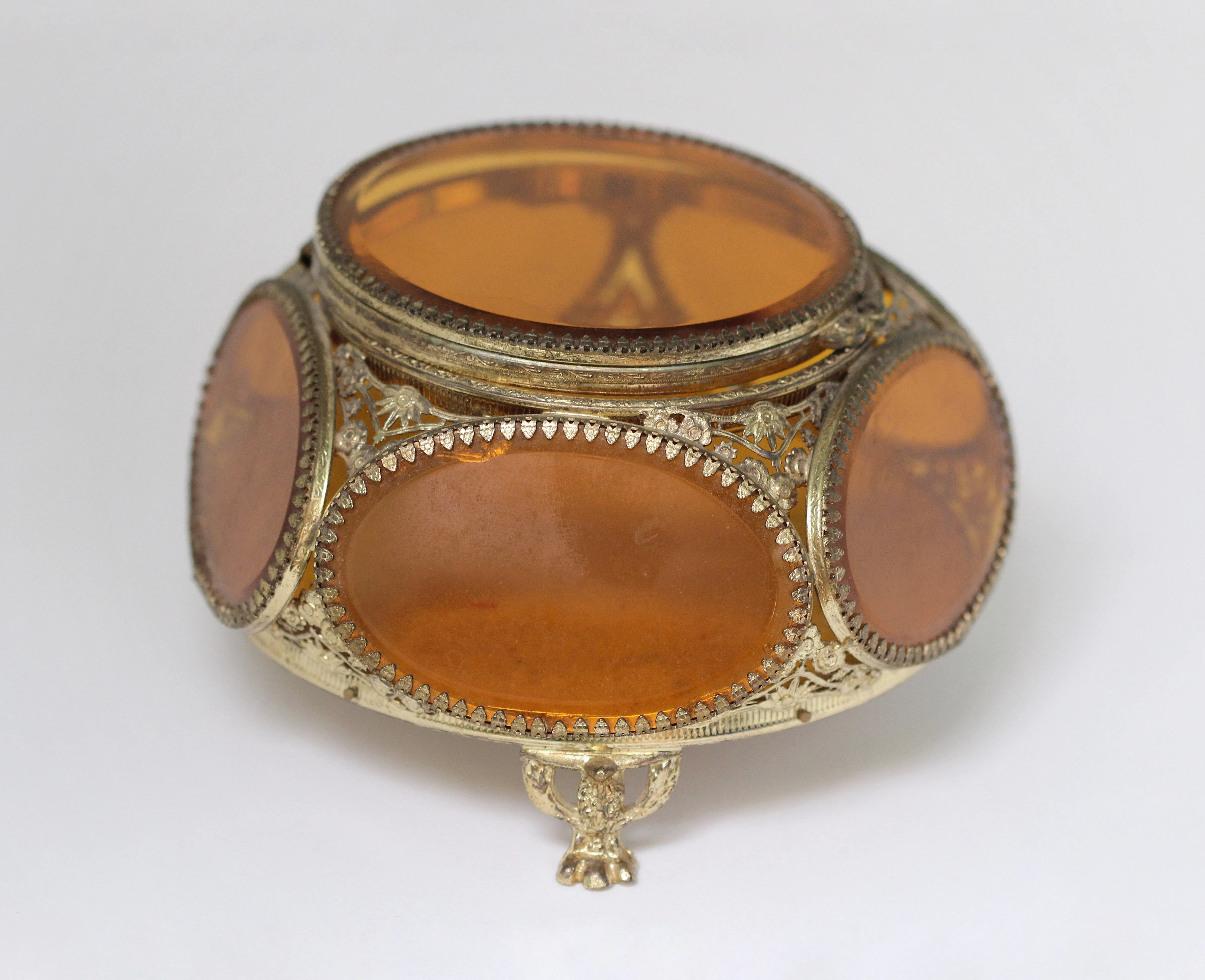 Vintage Amber Tinted Glass Jewelry Box