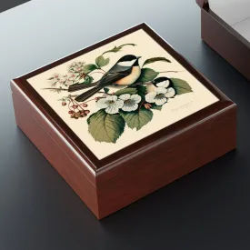 Vintage Chicadee Wooden Keepsake Jewelry Box