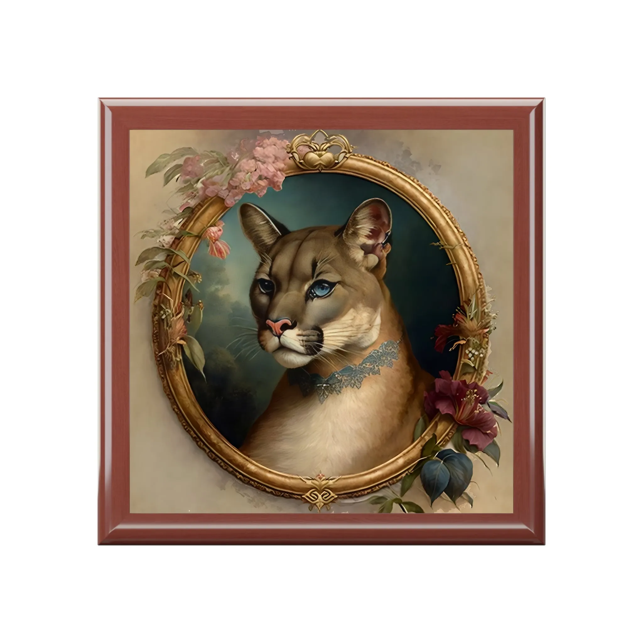 Vintage Victorian Mountain Lion Jewelry Box