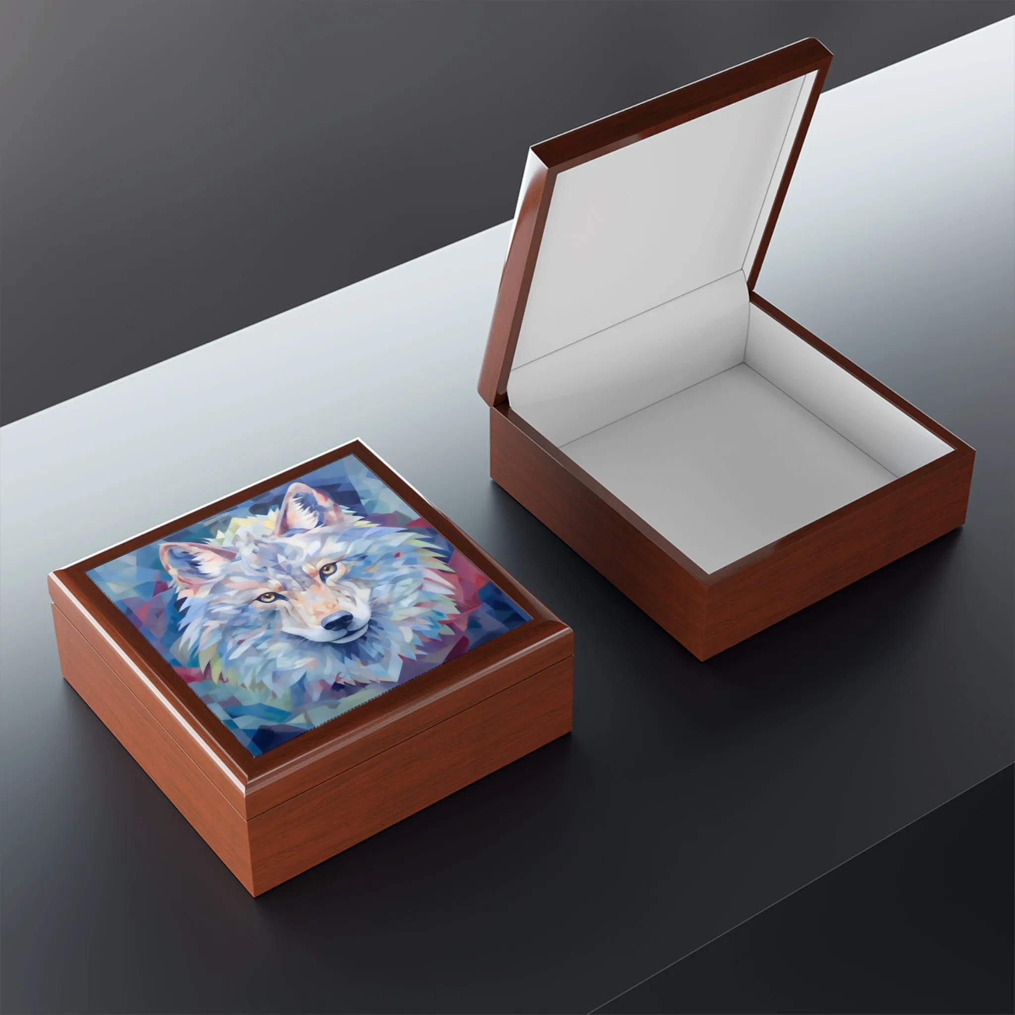 White Wolf Jewelry Keepsake Box