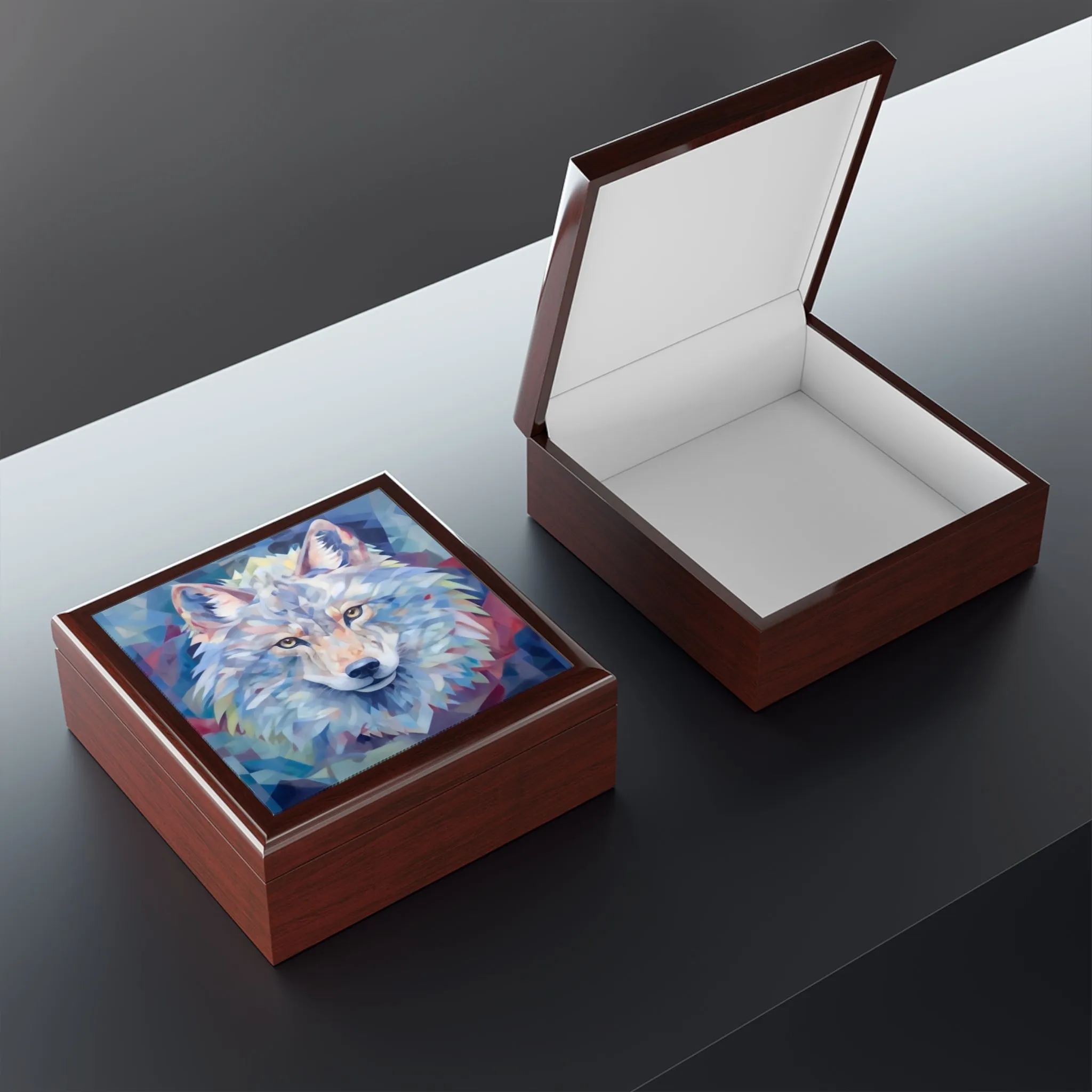 White Wolf Jewelry Keepsake Box